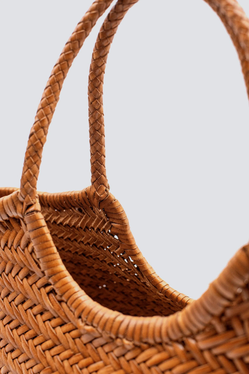 Nantucket big woven leather basket bag, tan brown