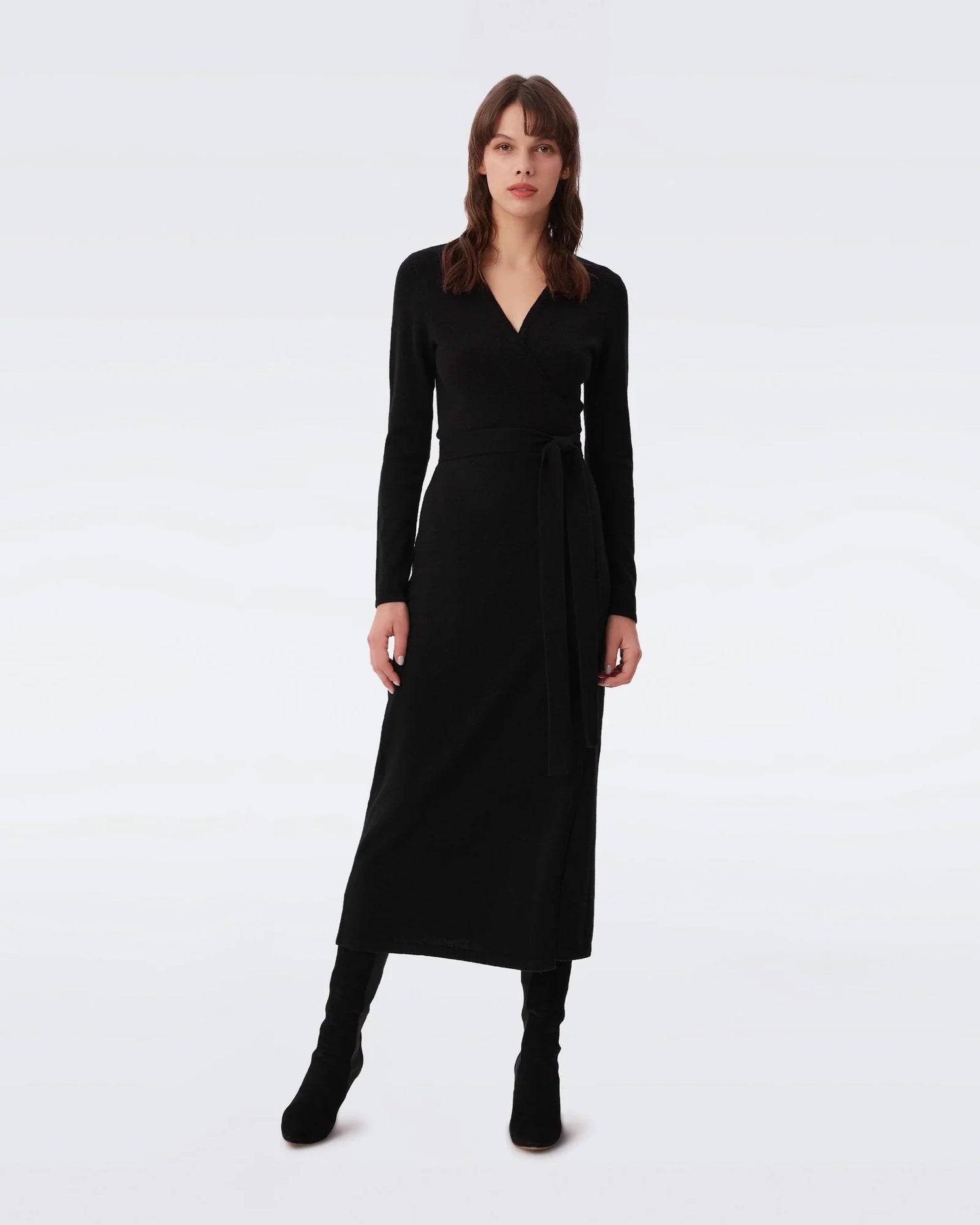 Astrid knitted wrap dress, black