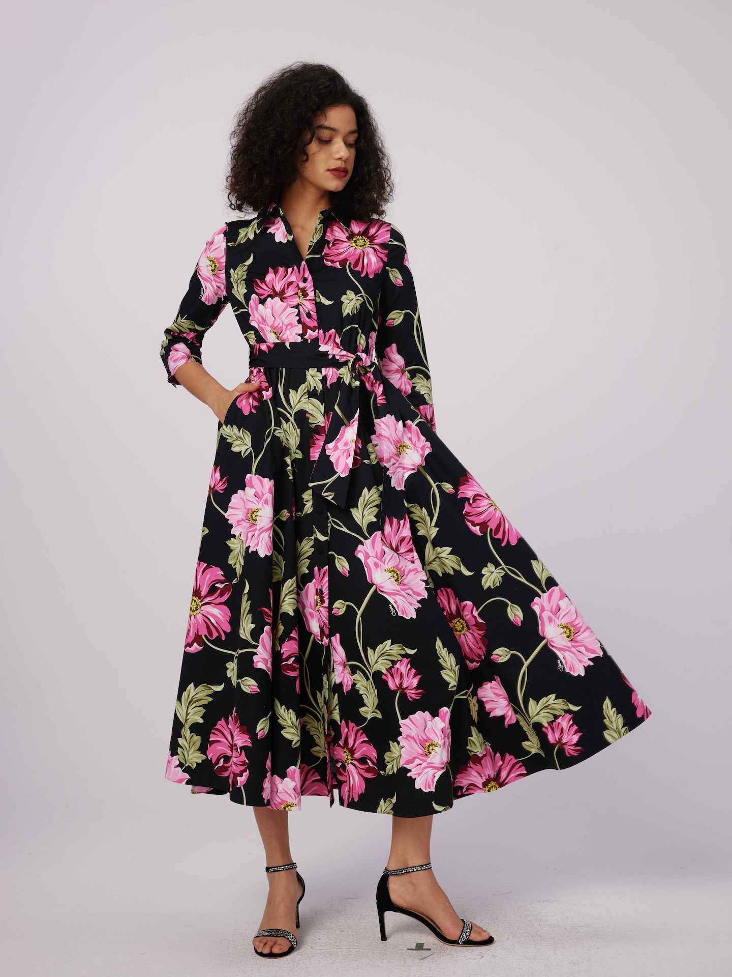 Blaine midi dress, hendrix floral pink