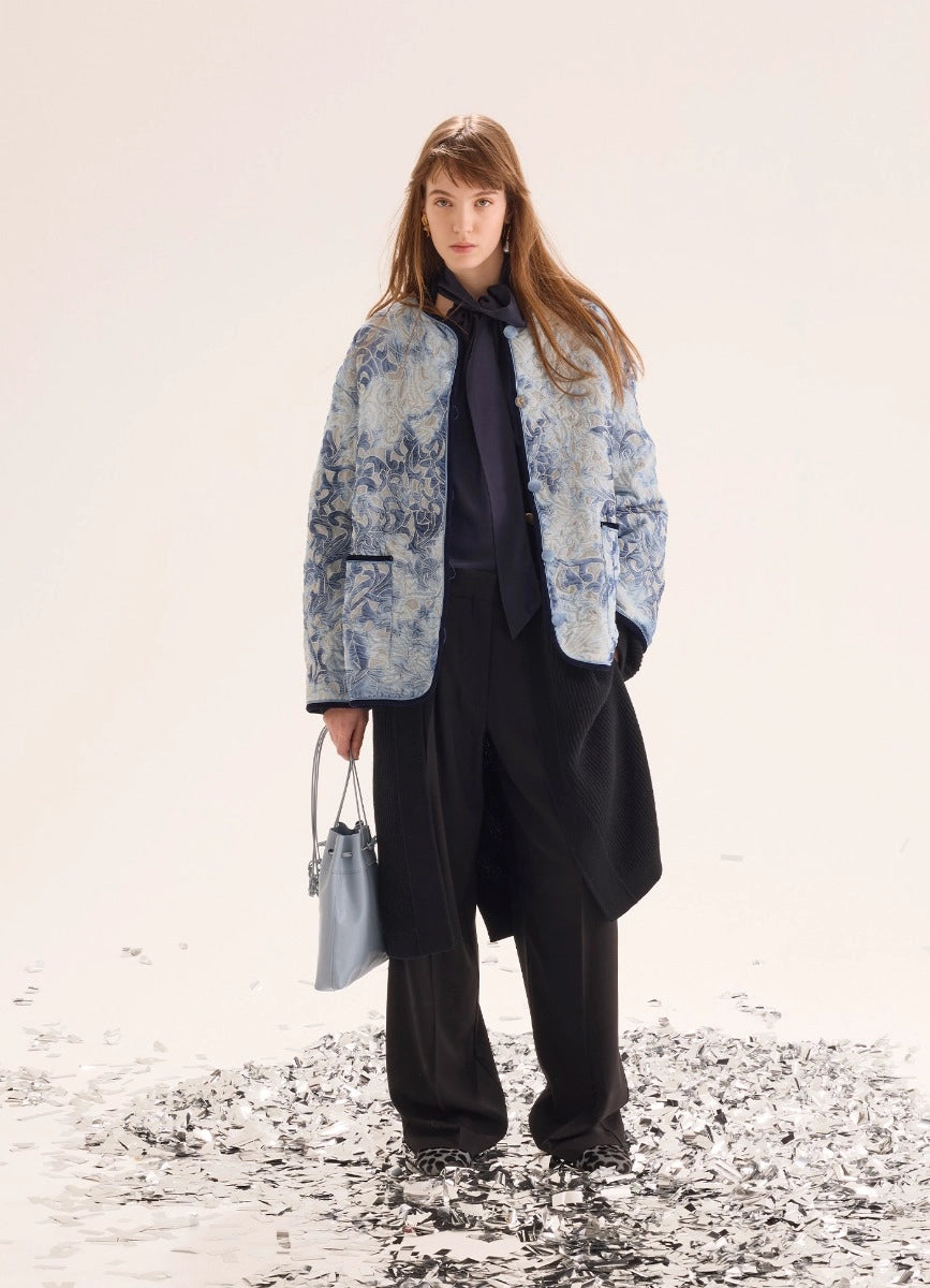 Tie-dye inlaid indigo velvet blouson jacket, denim blue