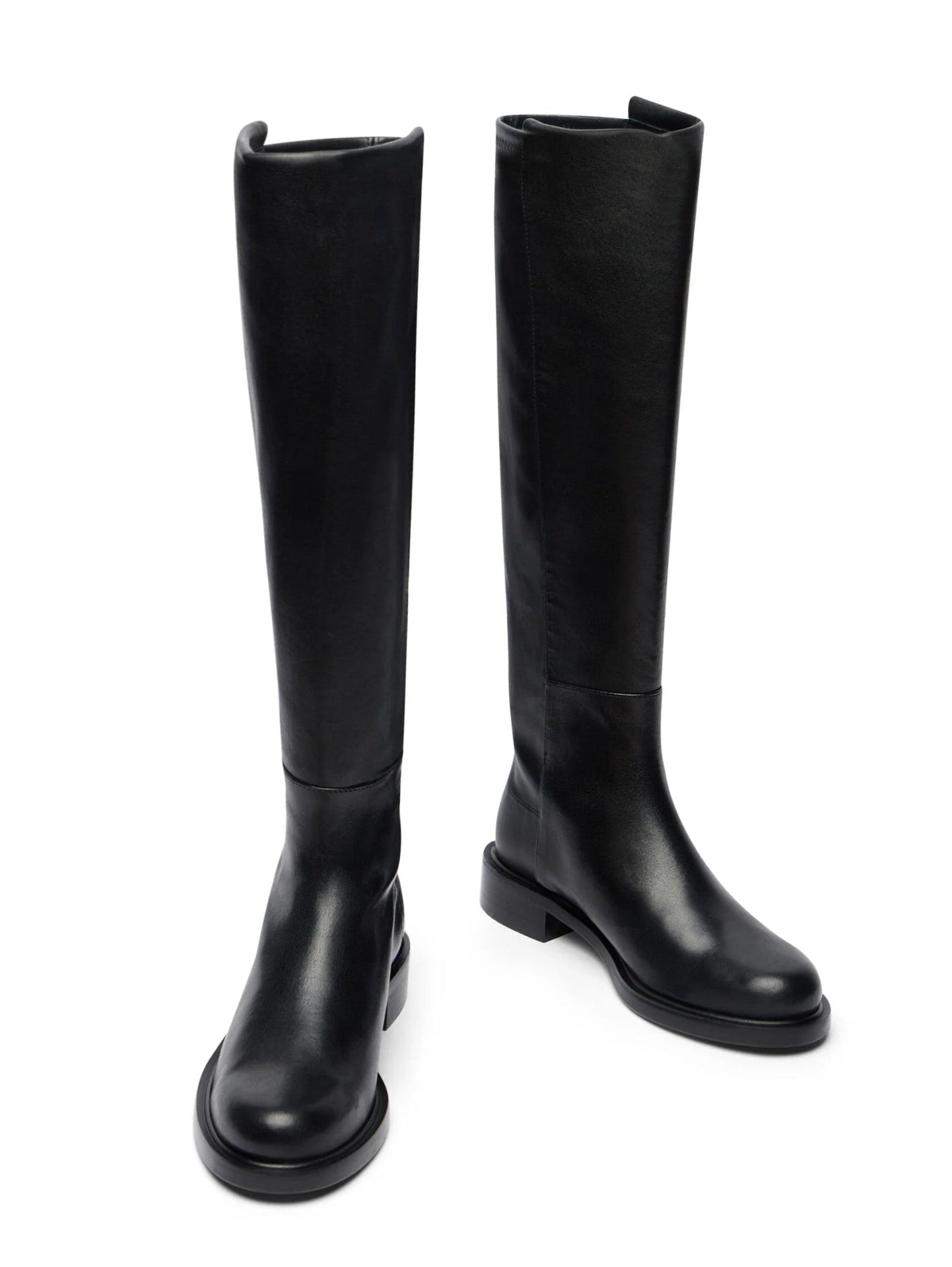 Pair of black knee-high boots on a white background