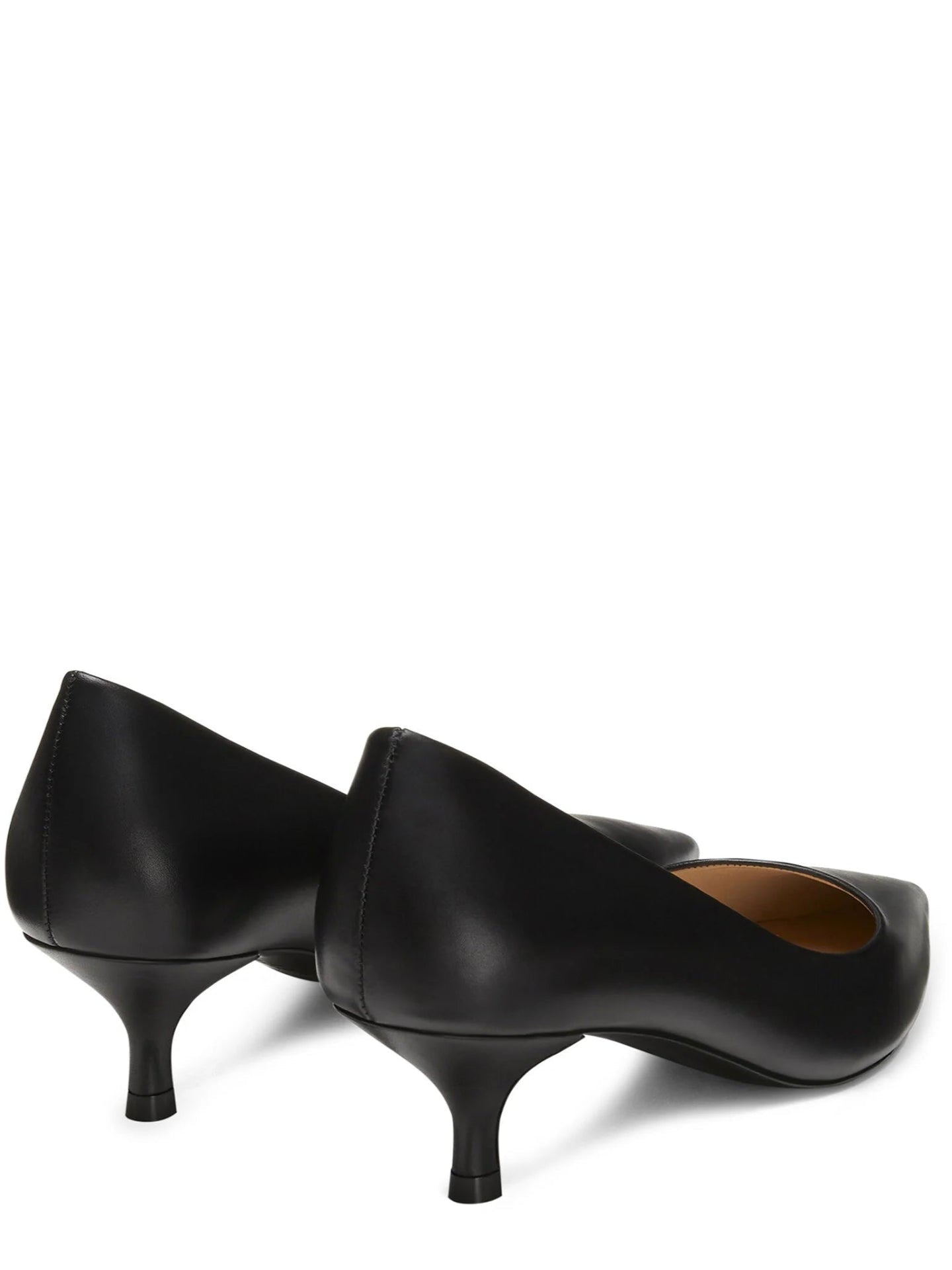 Pair of black high-heeled shoes on a white background