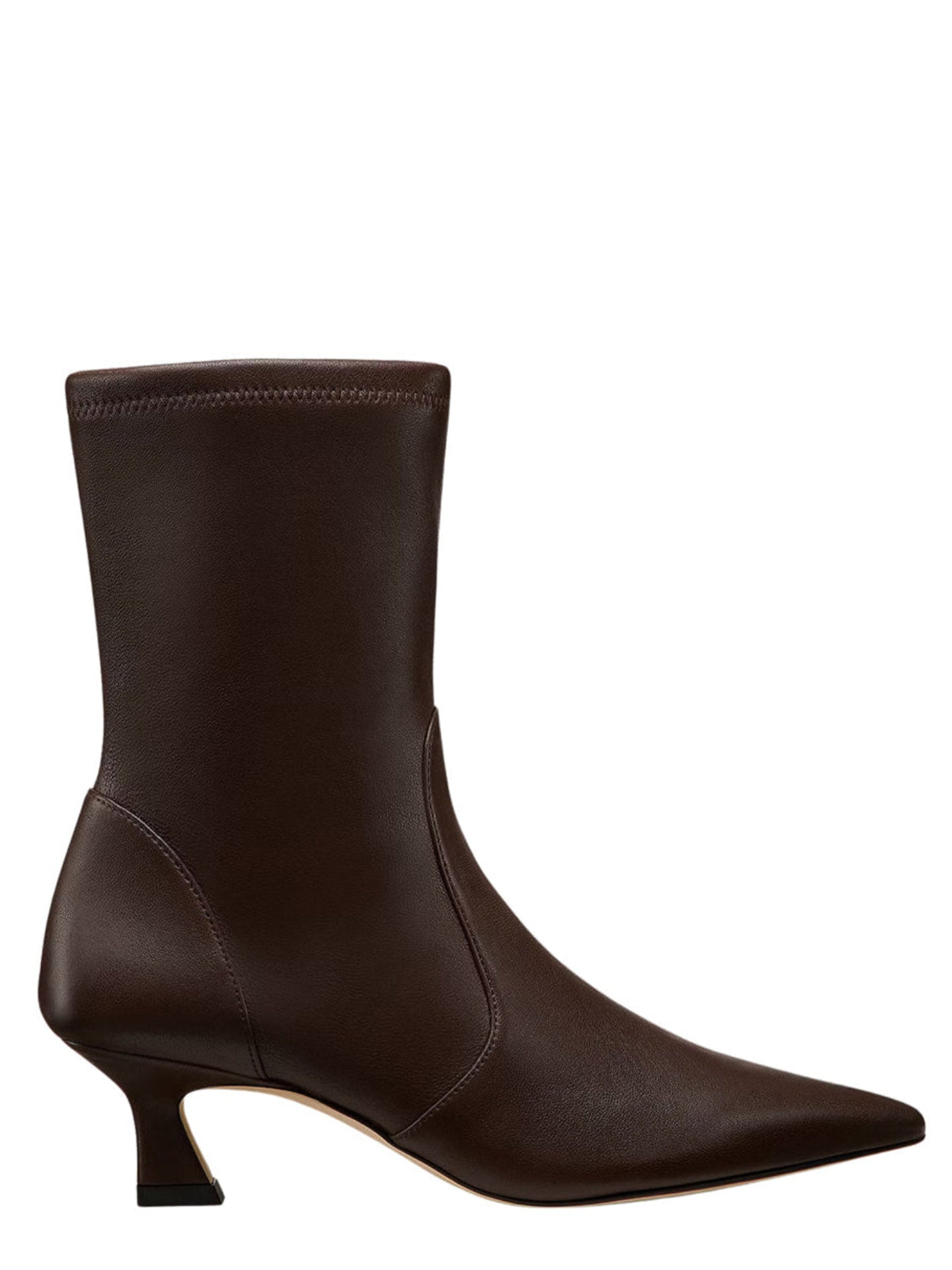Brown ankle boot with a slight heel on a white background