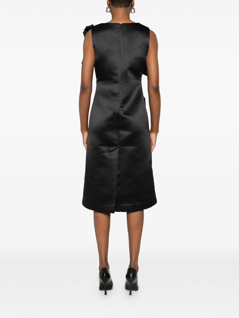 Duchesse Satin Straight Midi Dress, black