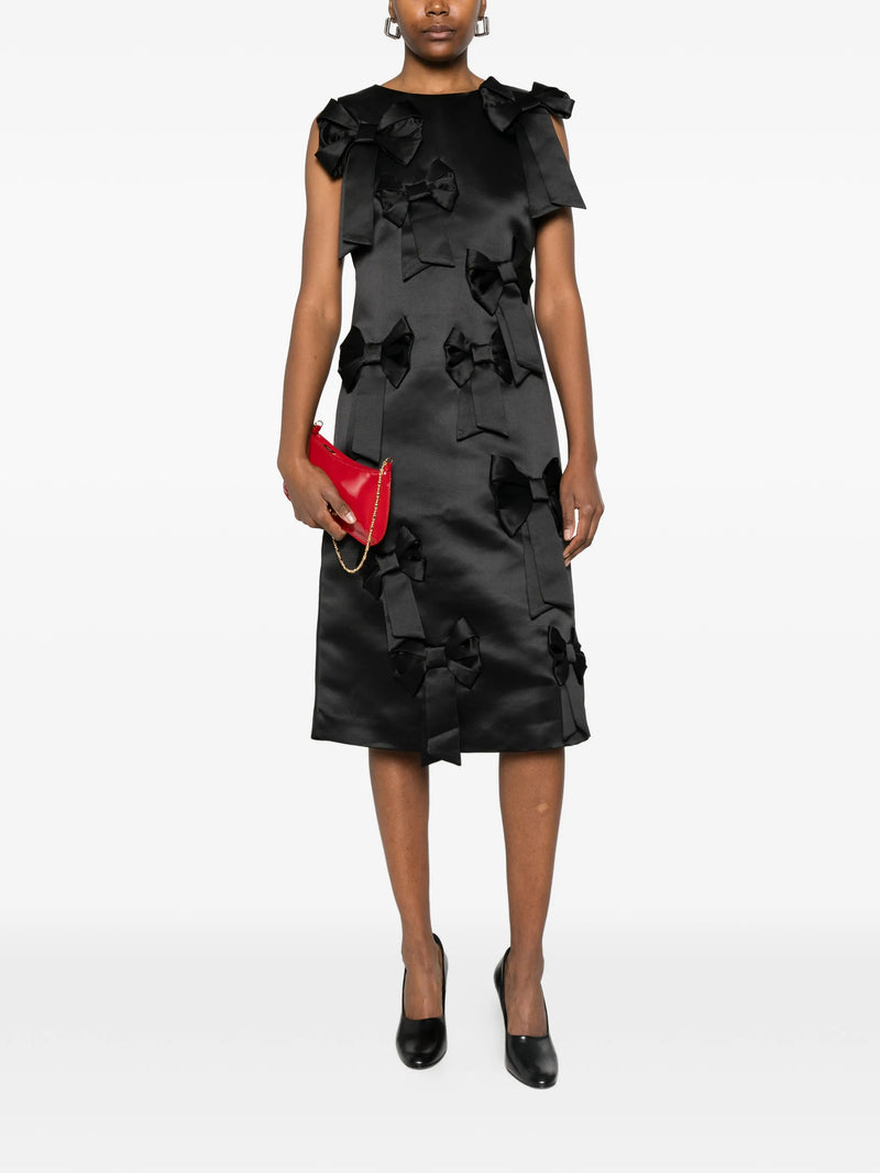 Duchesse Satin Straight Midi Dress, black