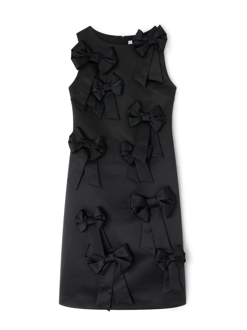 Black dress with bow details on a white background