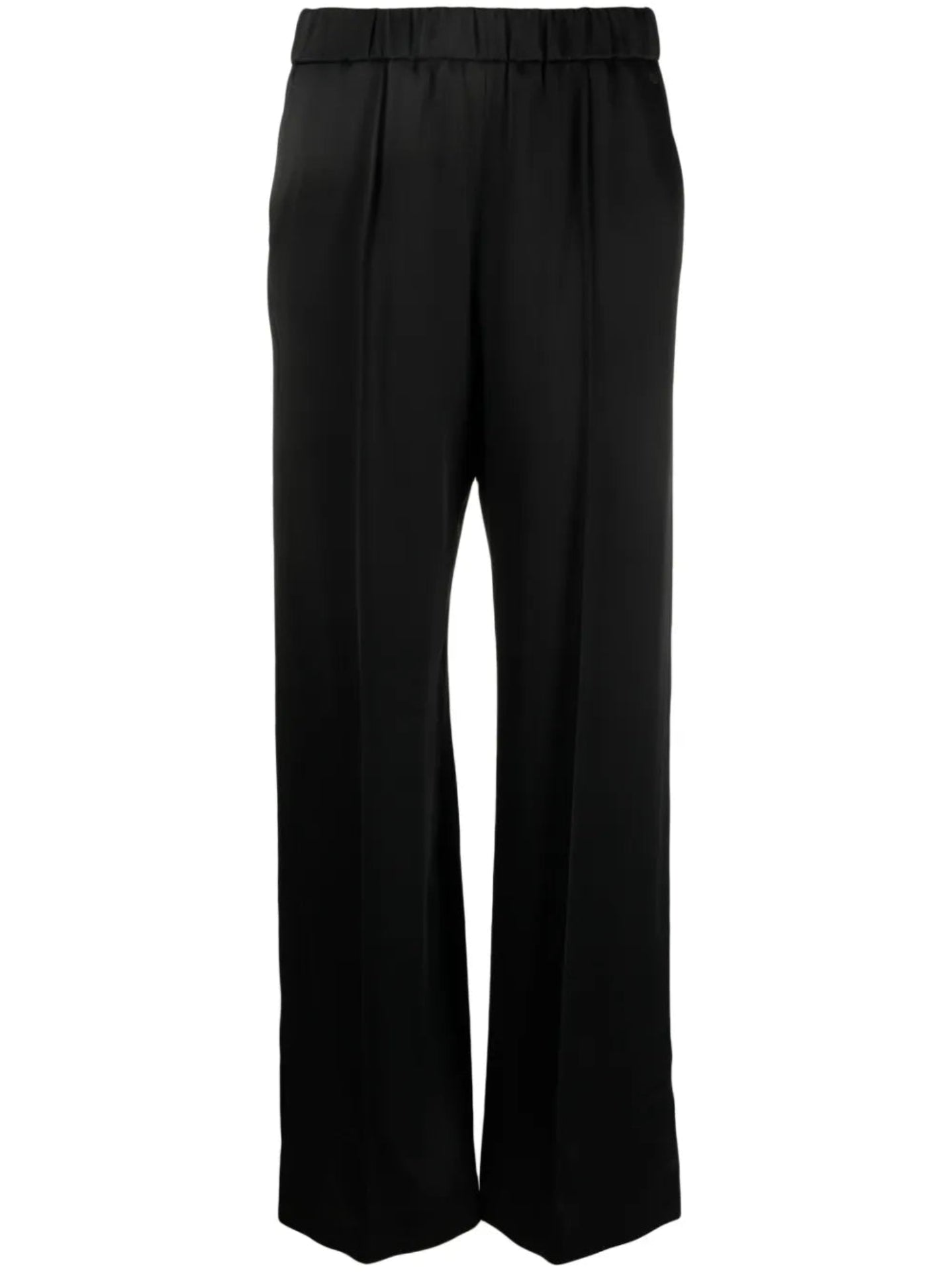 Black wide-leg pants on a white background