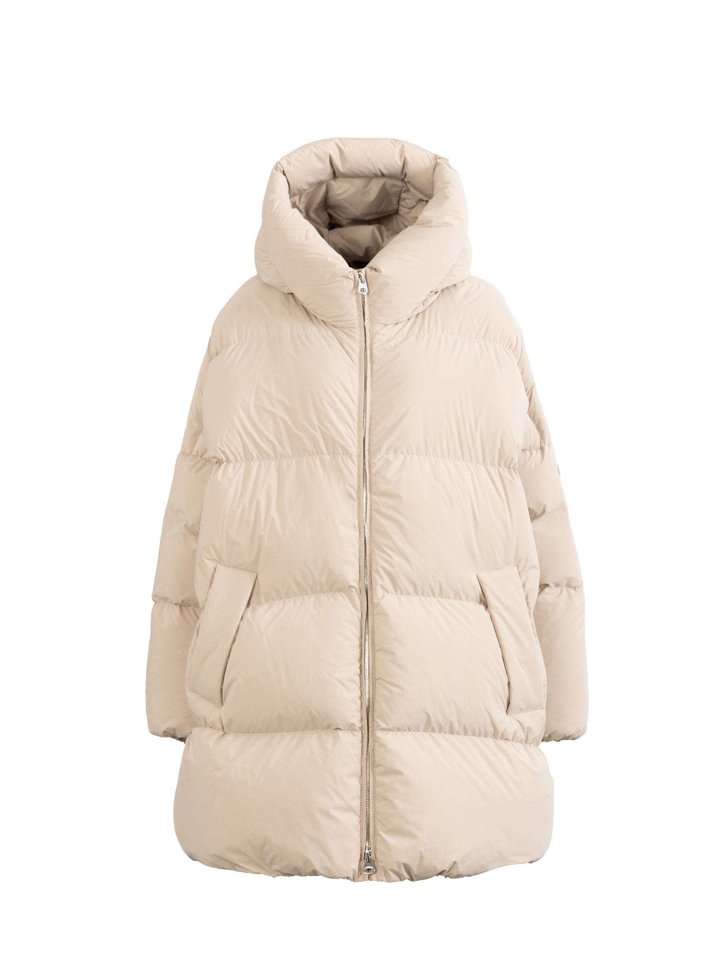 Beige puffer jacket on a white background