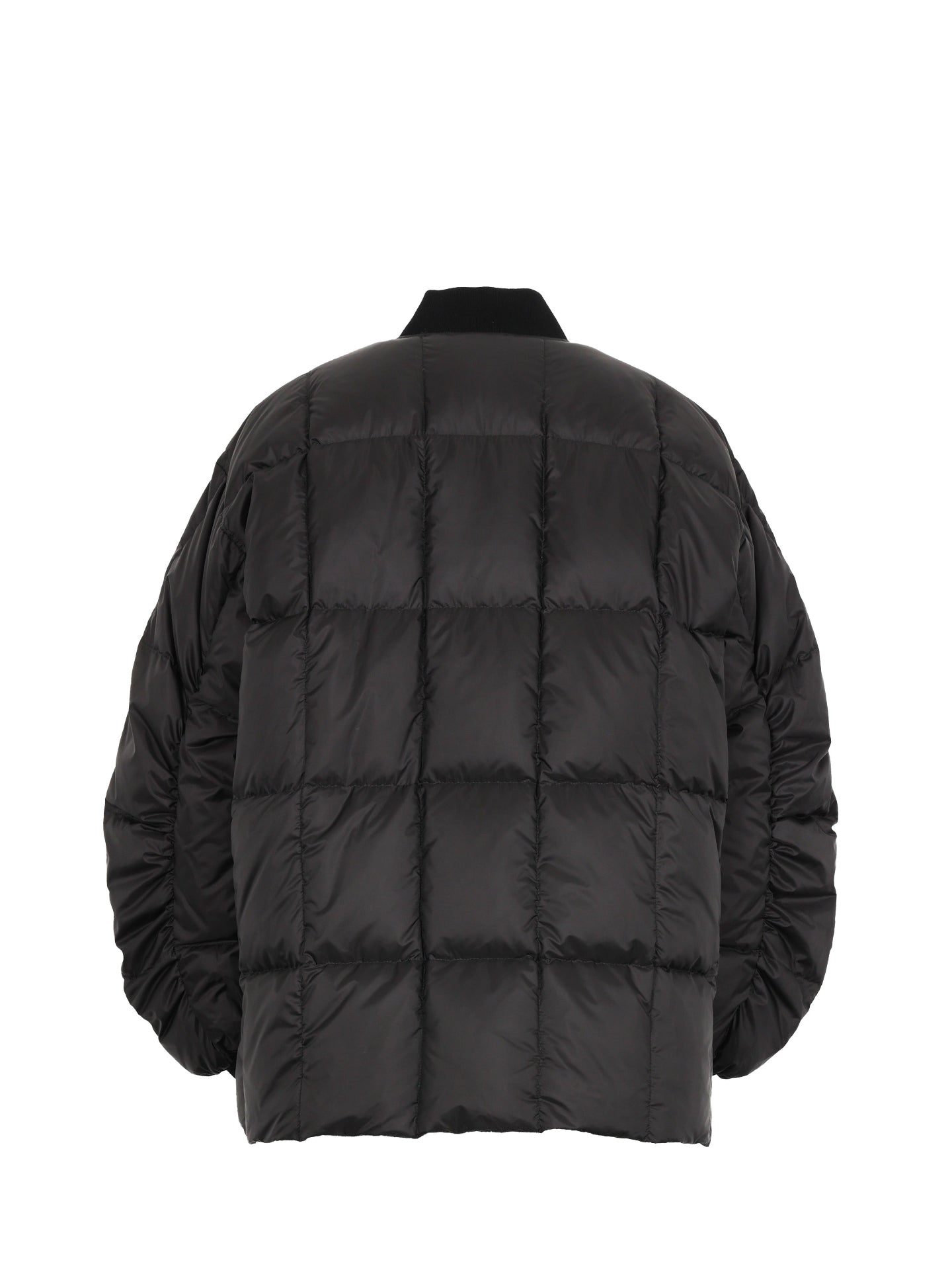 Black puffer jacket on a white background
