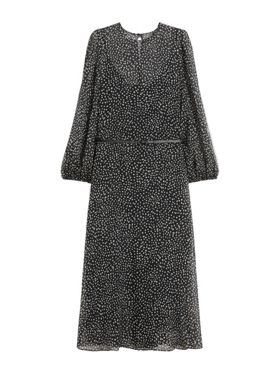 Campo belted polk-dot silk dress, black print