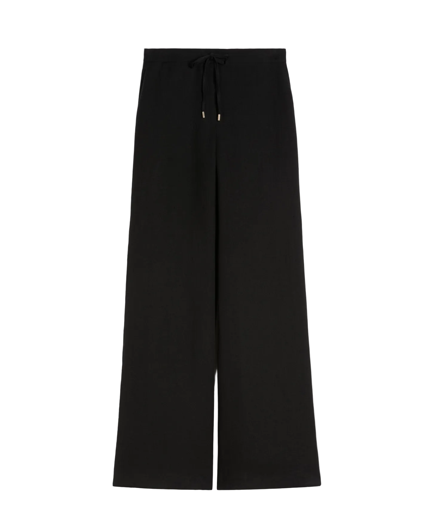 Black wide-leg pants on a white background
