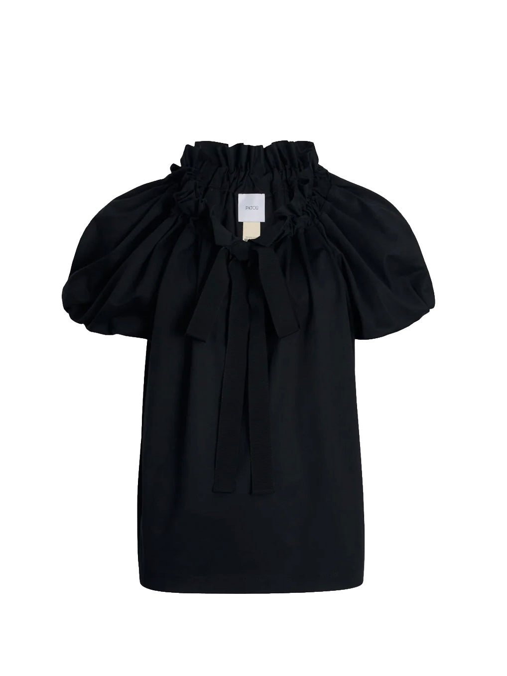 Black blouse with puff sleeves on a white background