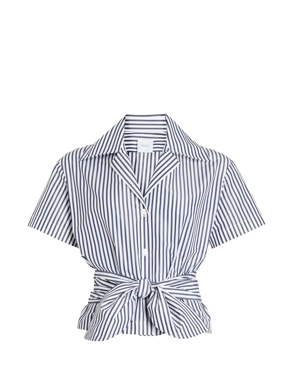 Striped shirt with a tie waist on a white background