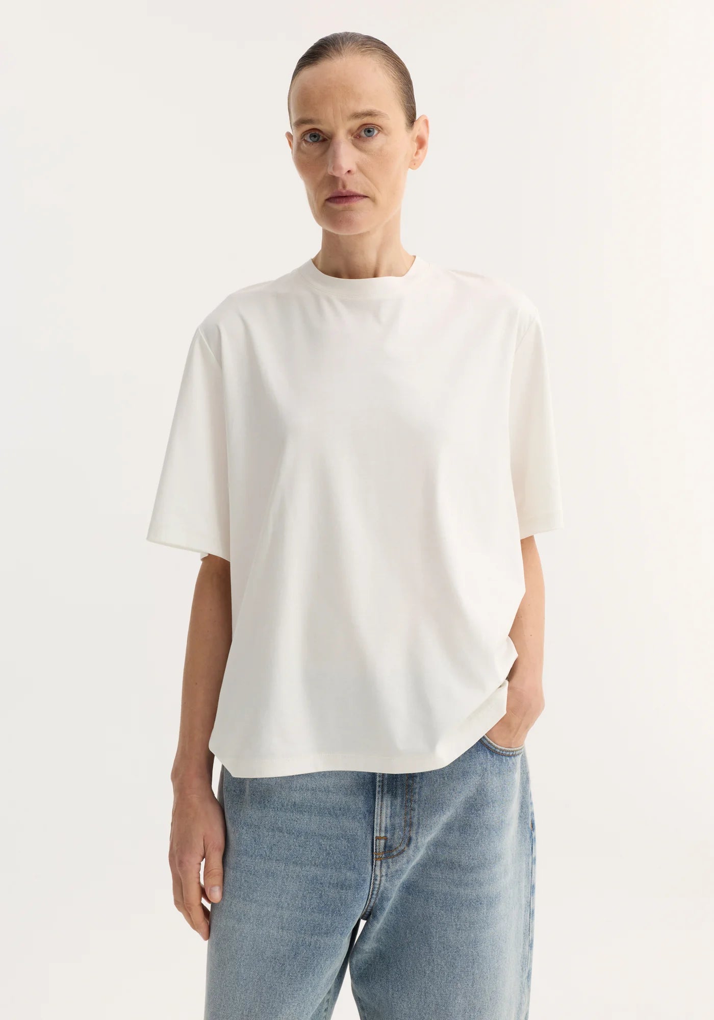 Oversized cotton silk t-shirt, off white