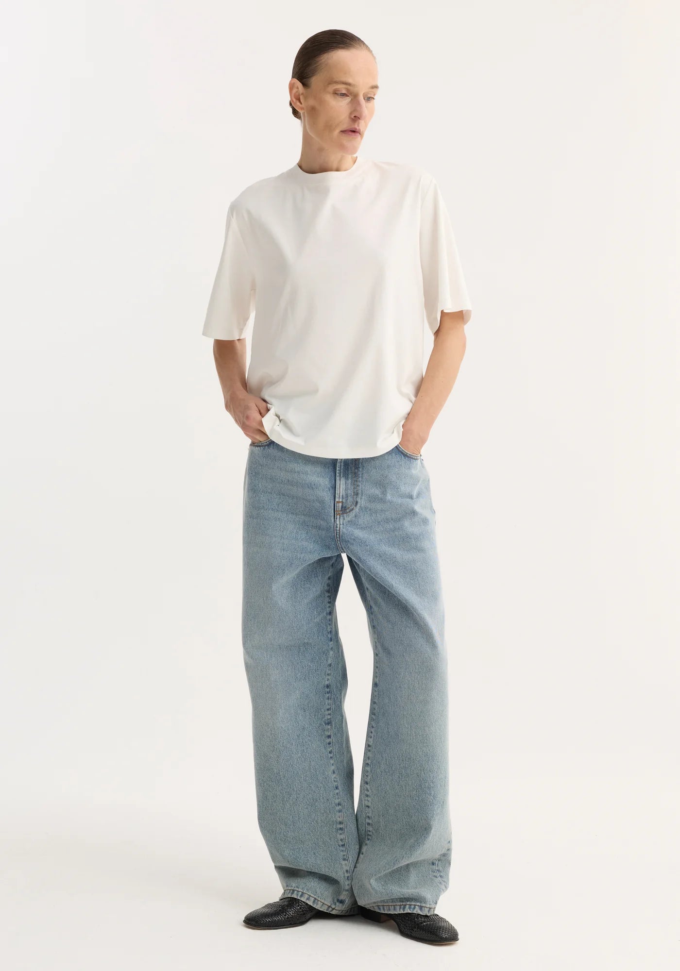 Oversized cotton silk t-shirt, off white