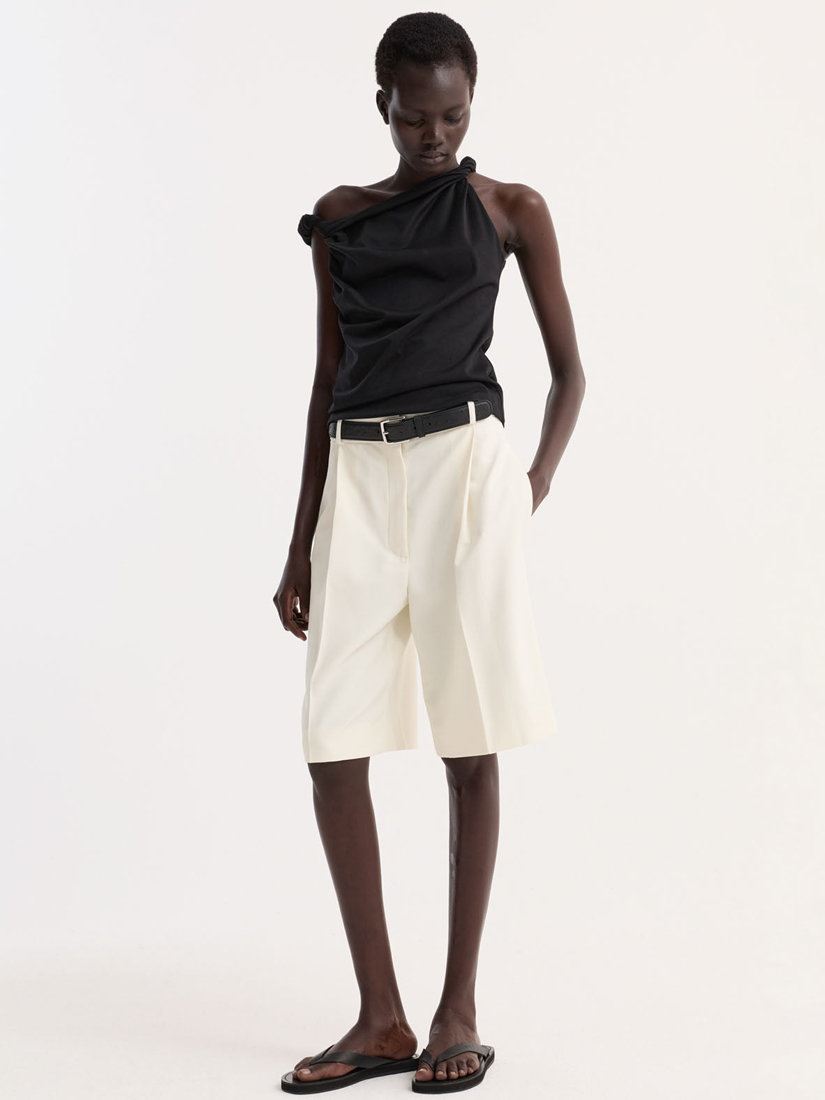 Sculptural cotton silk top, black