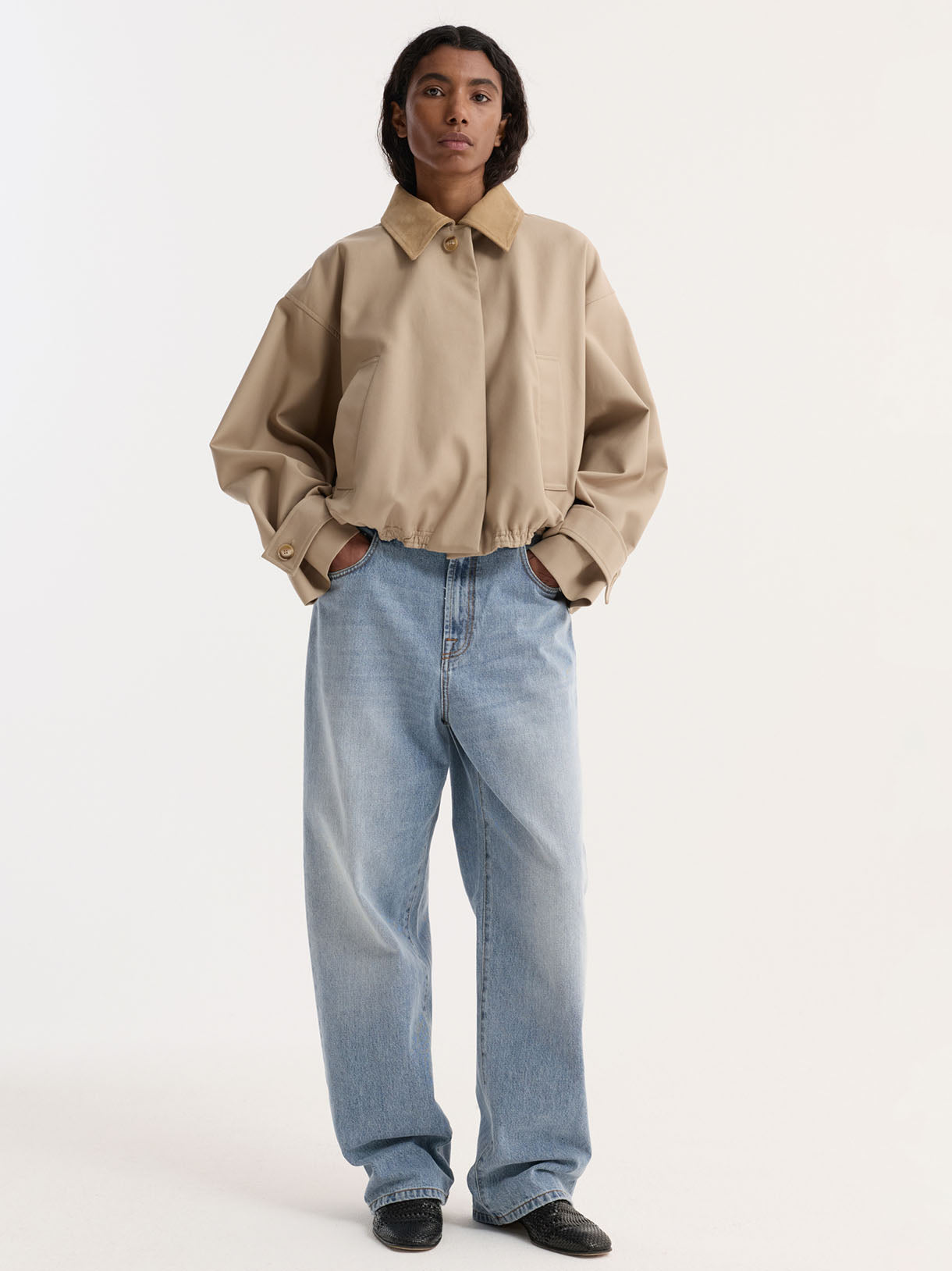 Suede collar blouson jacket, sand