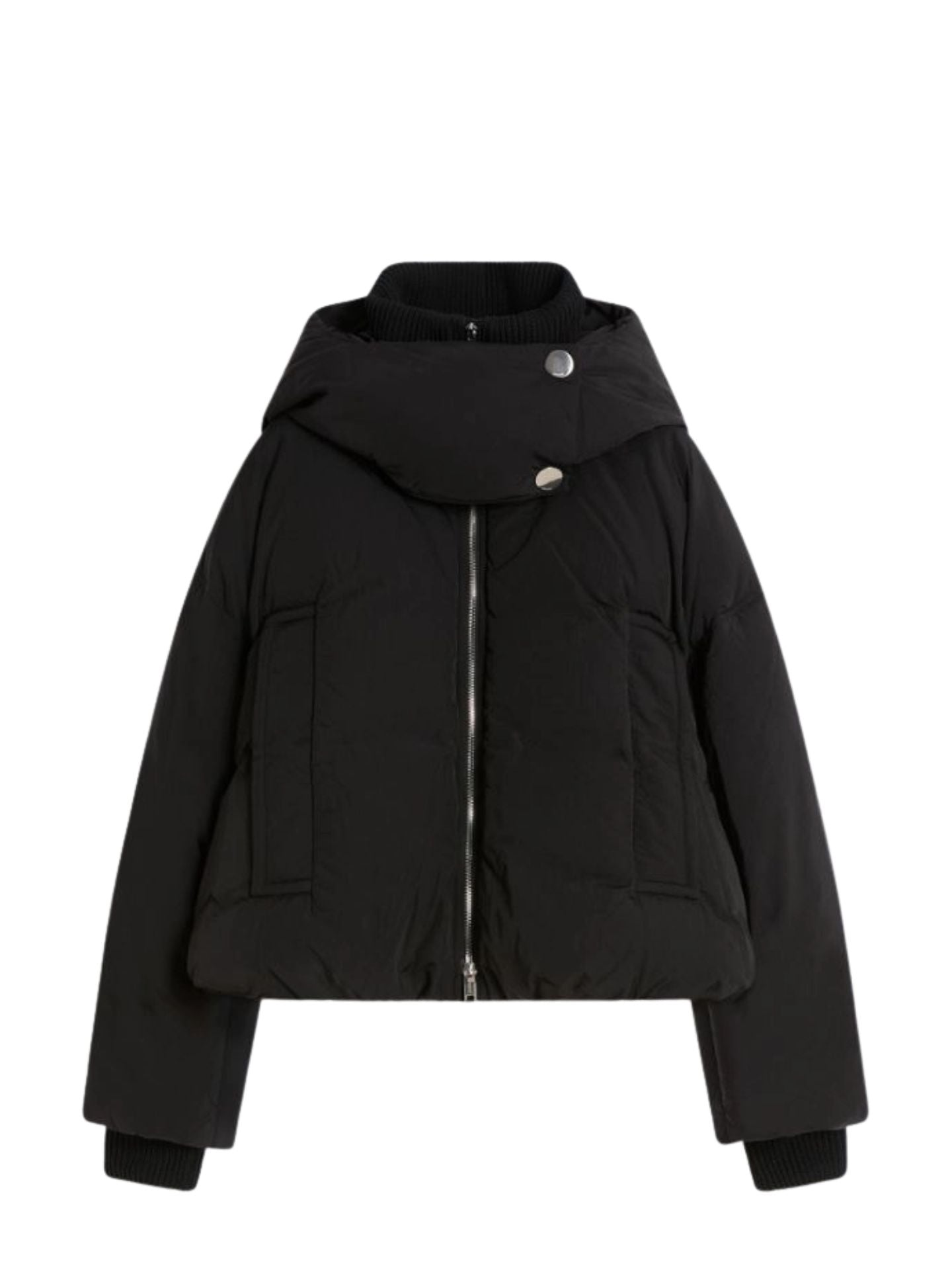 Black jacket with a hood on a white background