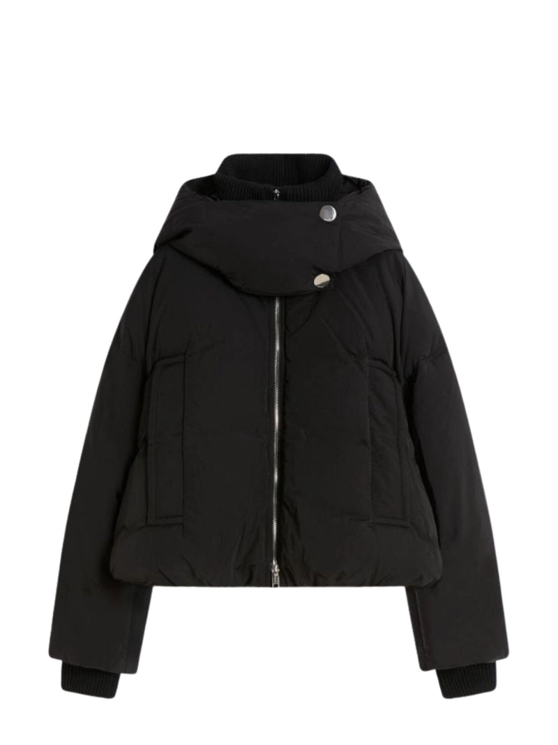 Black jacket with a hood on a white background
