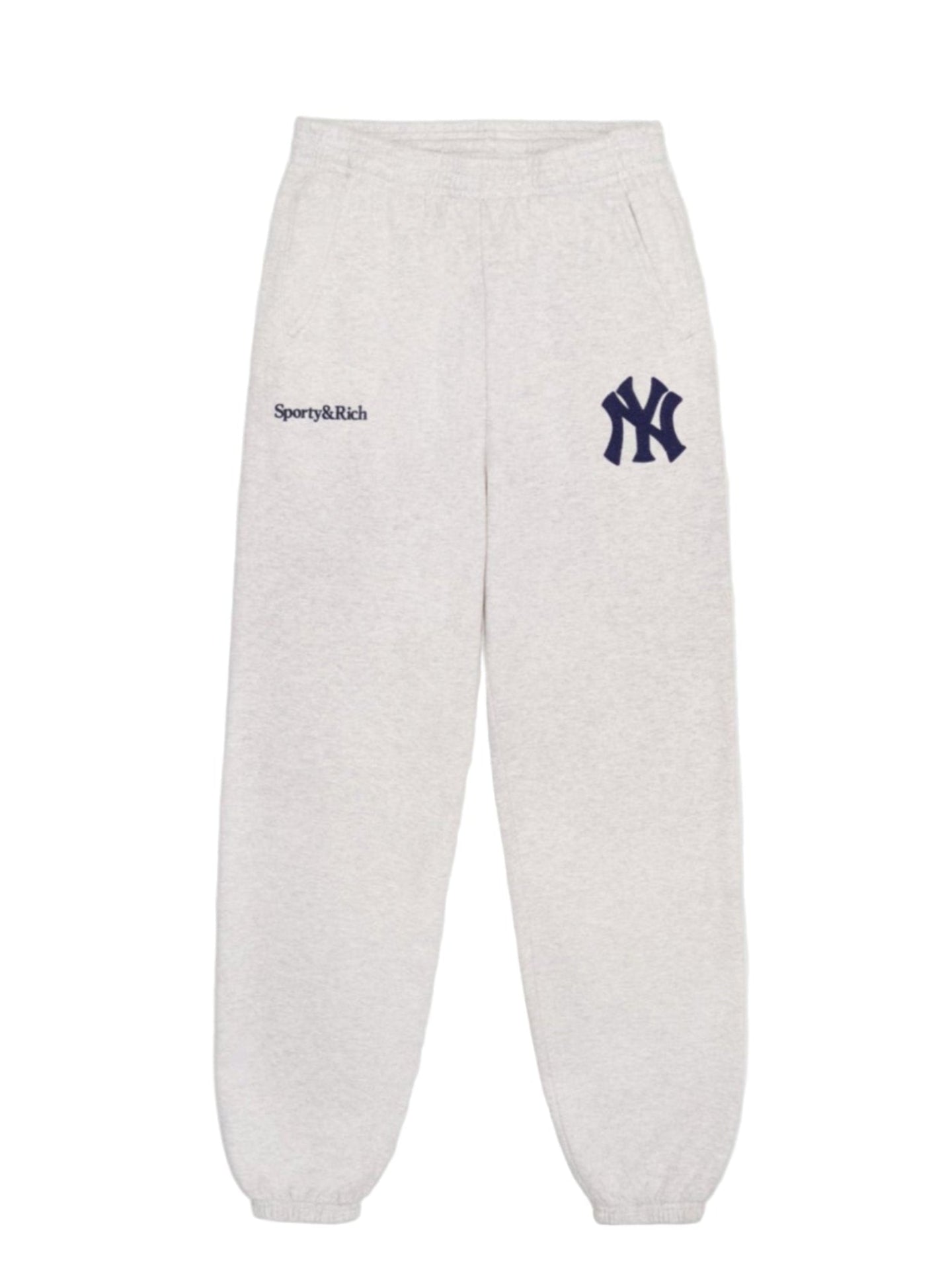 Gray sweatpants with a logo on a white background