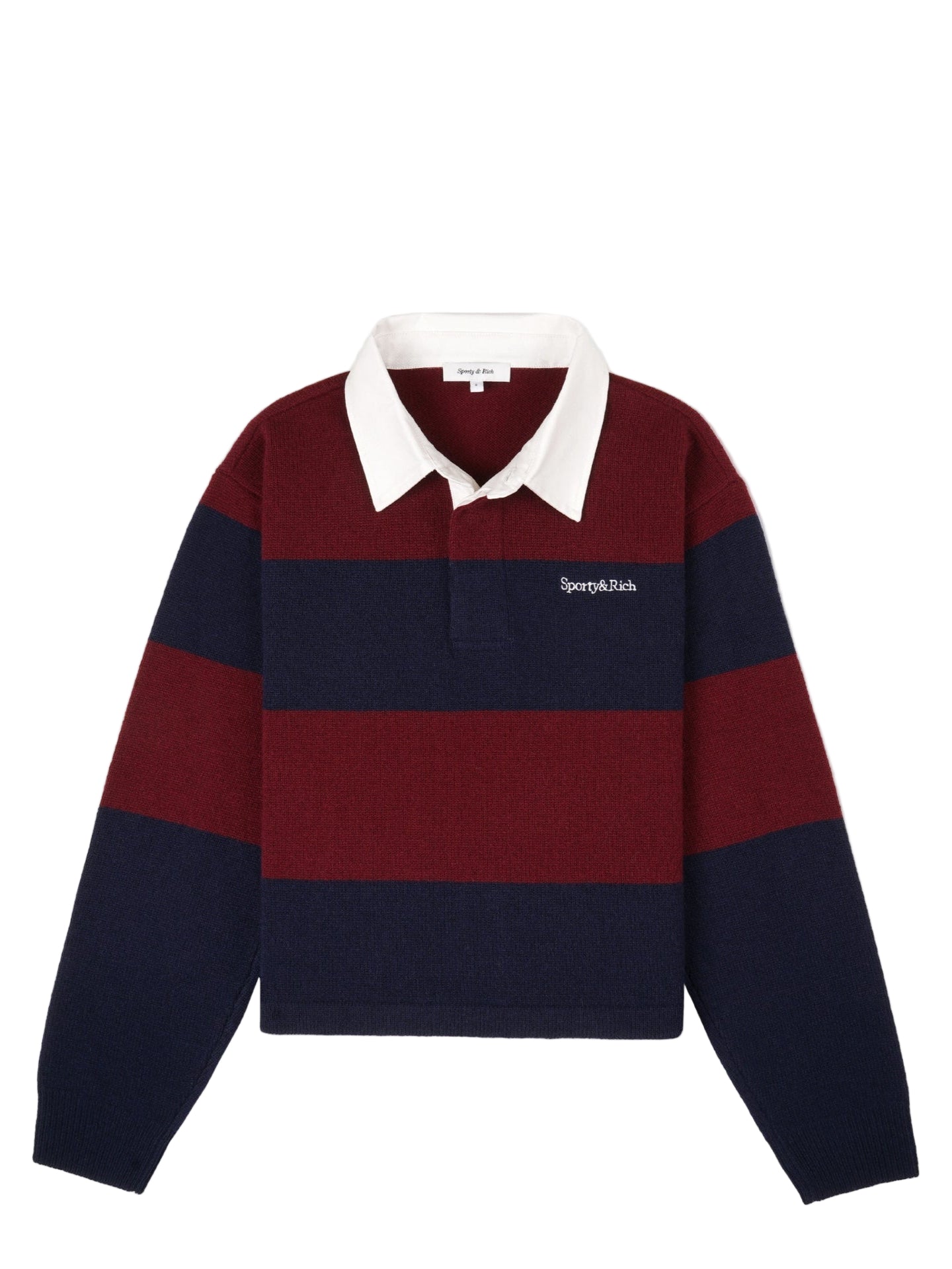 Striped sweater with a white collar on a light gray background