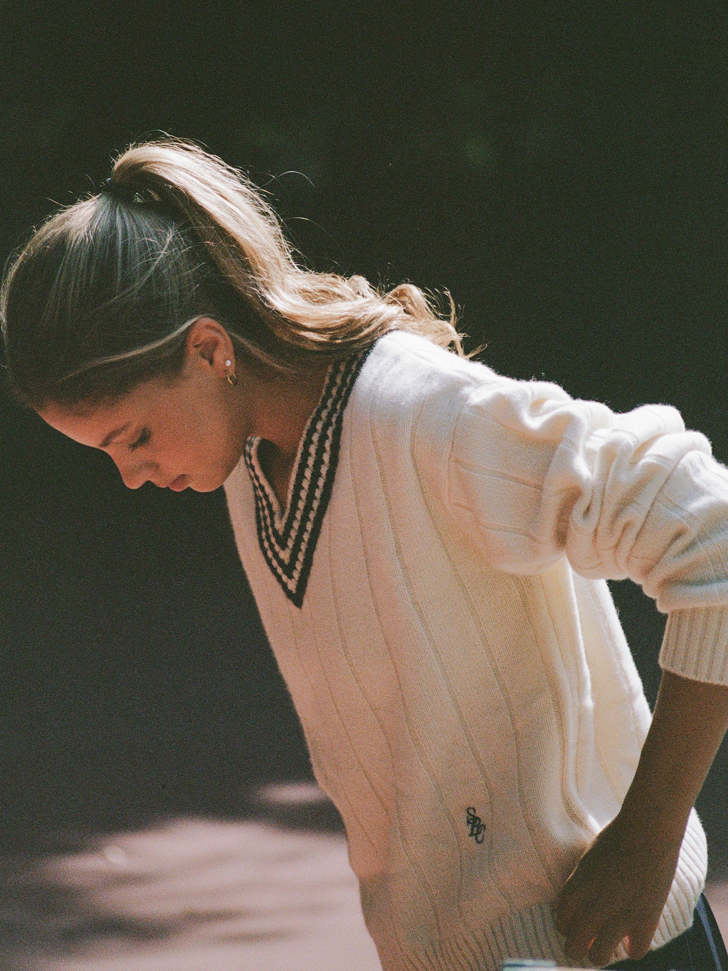 SRC cricket cashmere sweater, ecru-navy