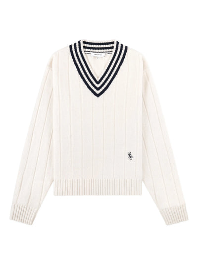 SRC cricket cashmere sweater, ecru-navy
