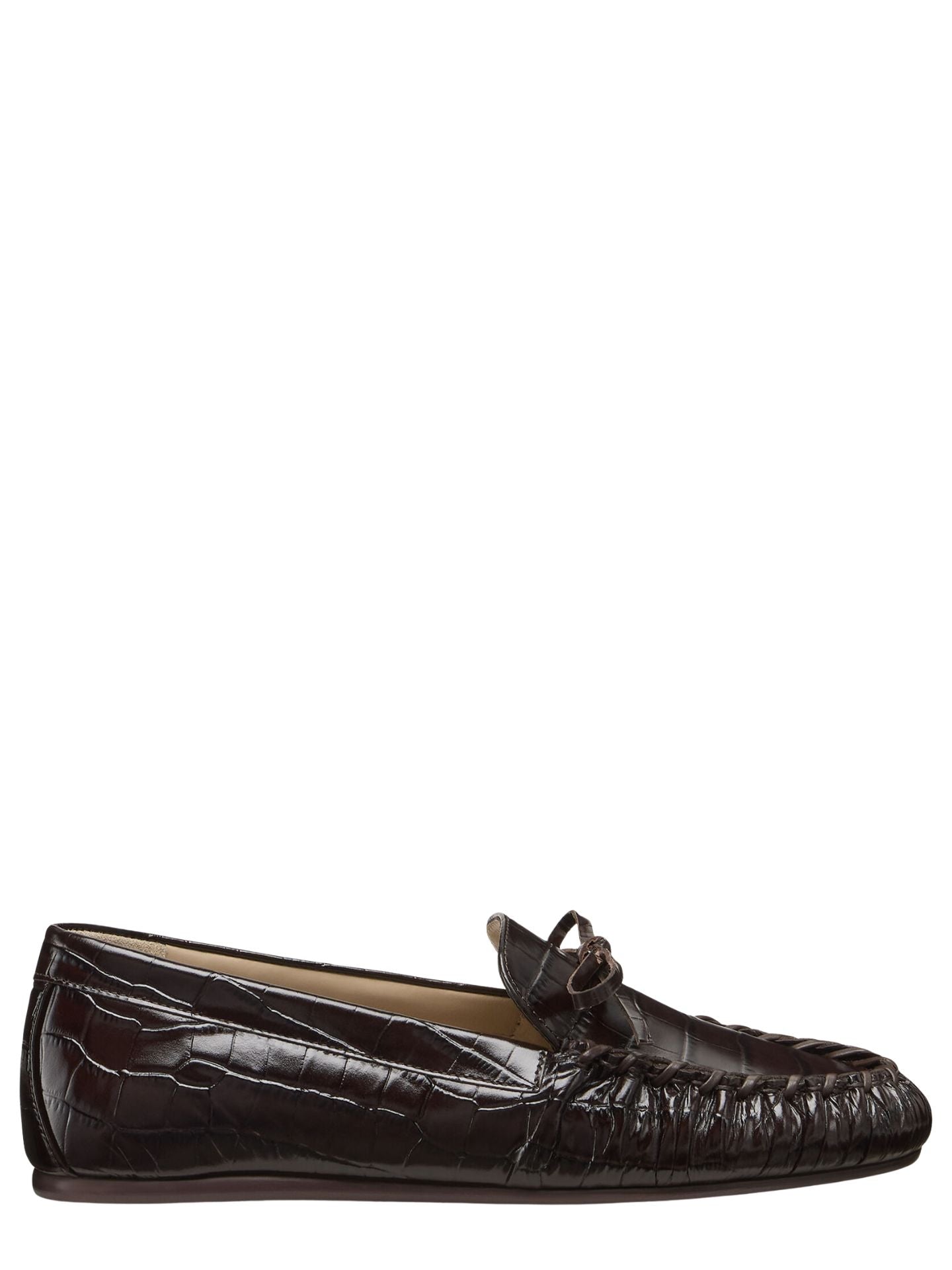 Brown leather loafer shoe on a white background