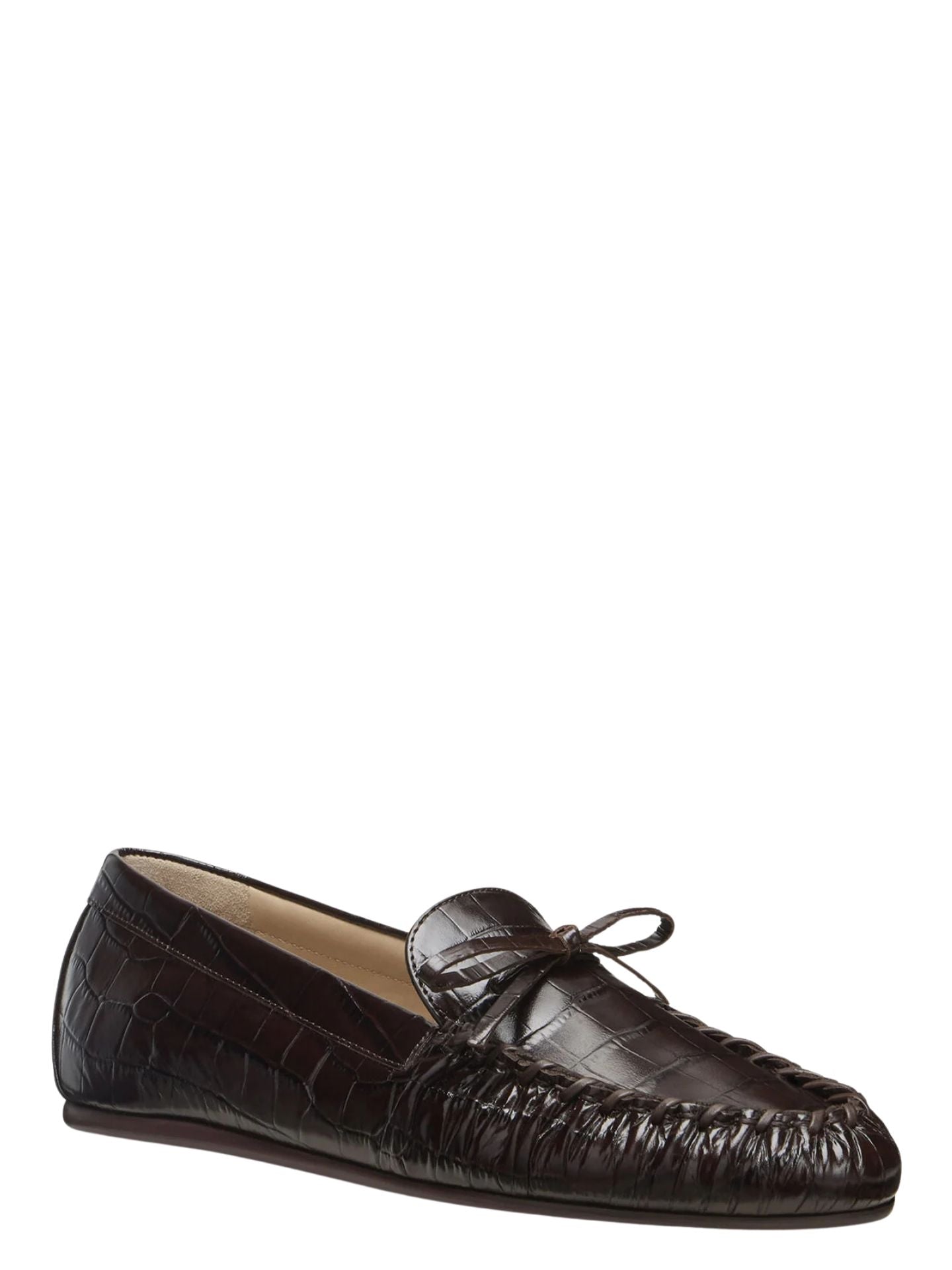 Brown leather loafer shoe on a white background