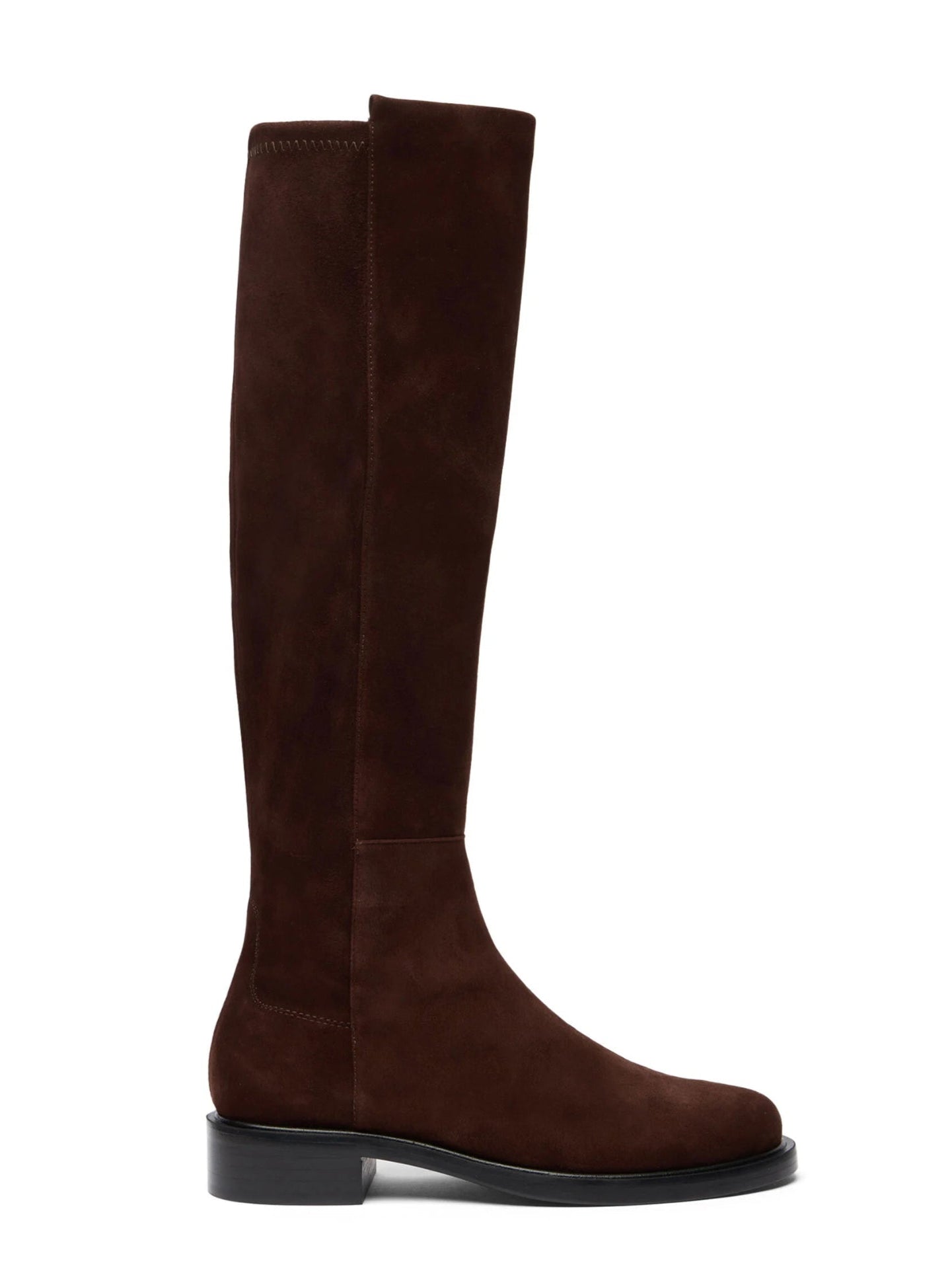 Brown knee-high boot on a white background