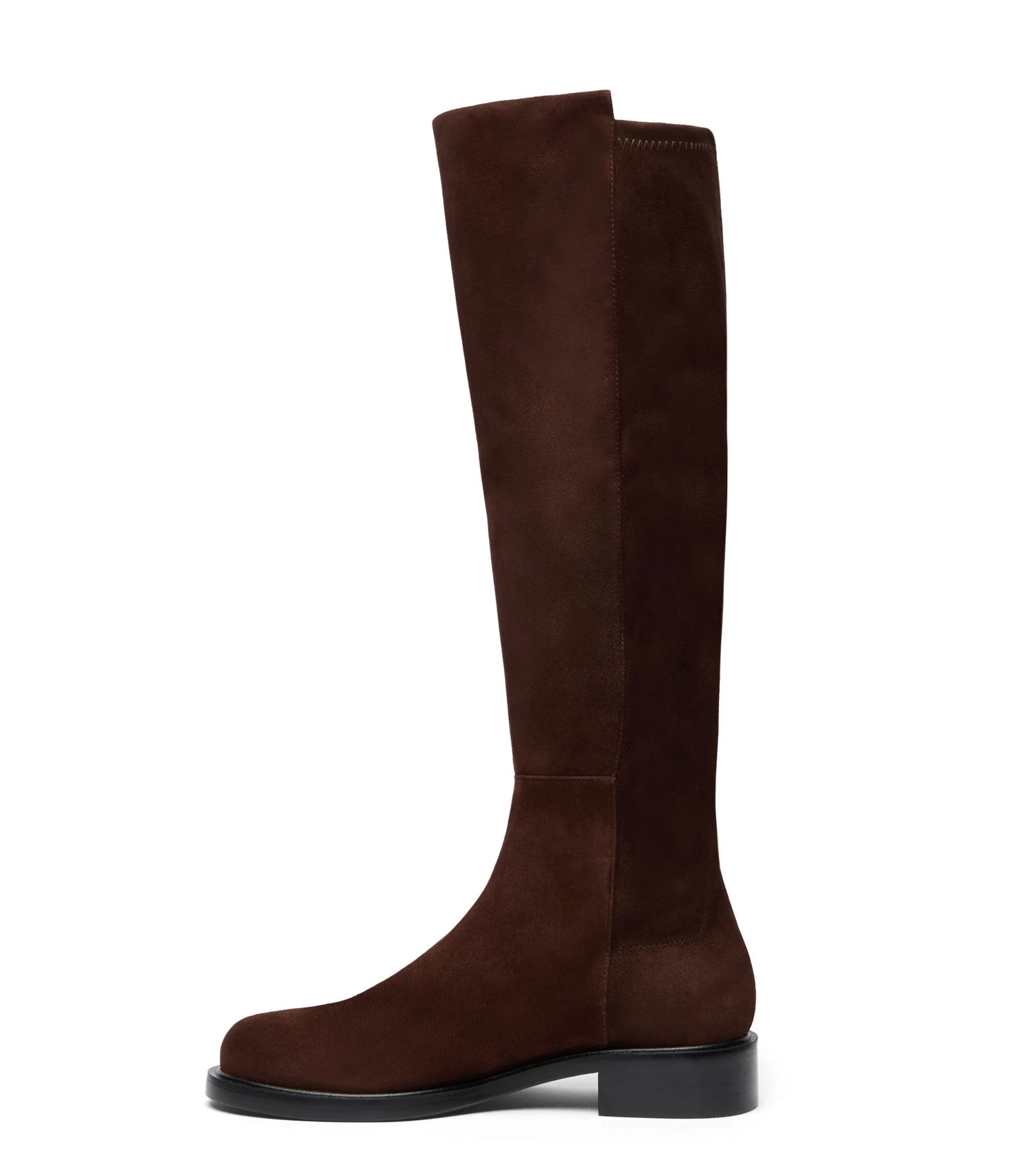 Brown knee-high boot on a white background