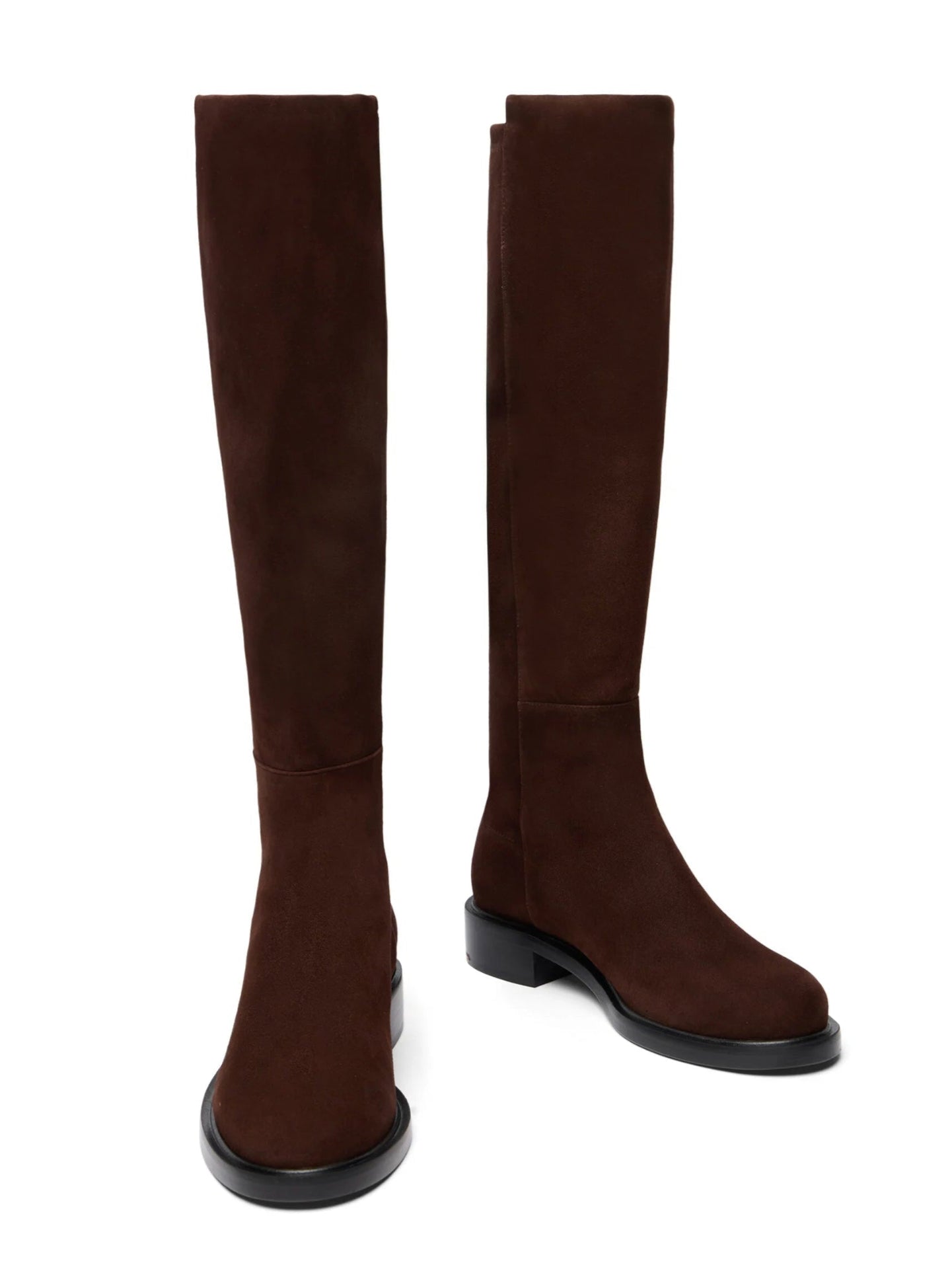 Pair of brown knee-high boots on a white background