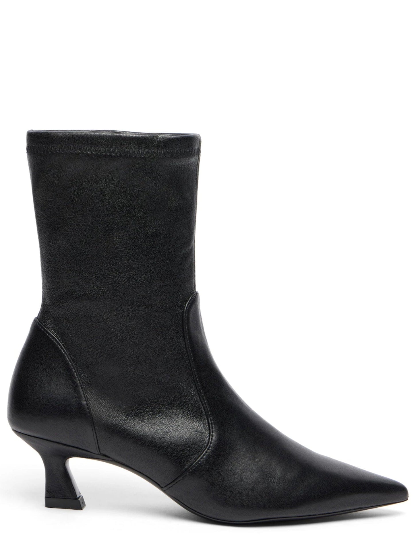 Black leather ankle boot on a white background
