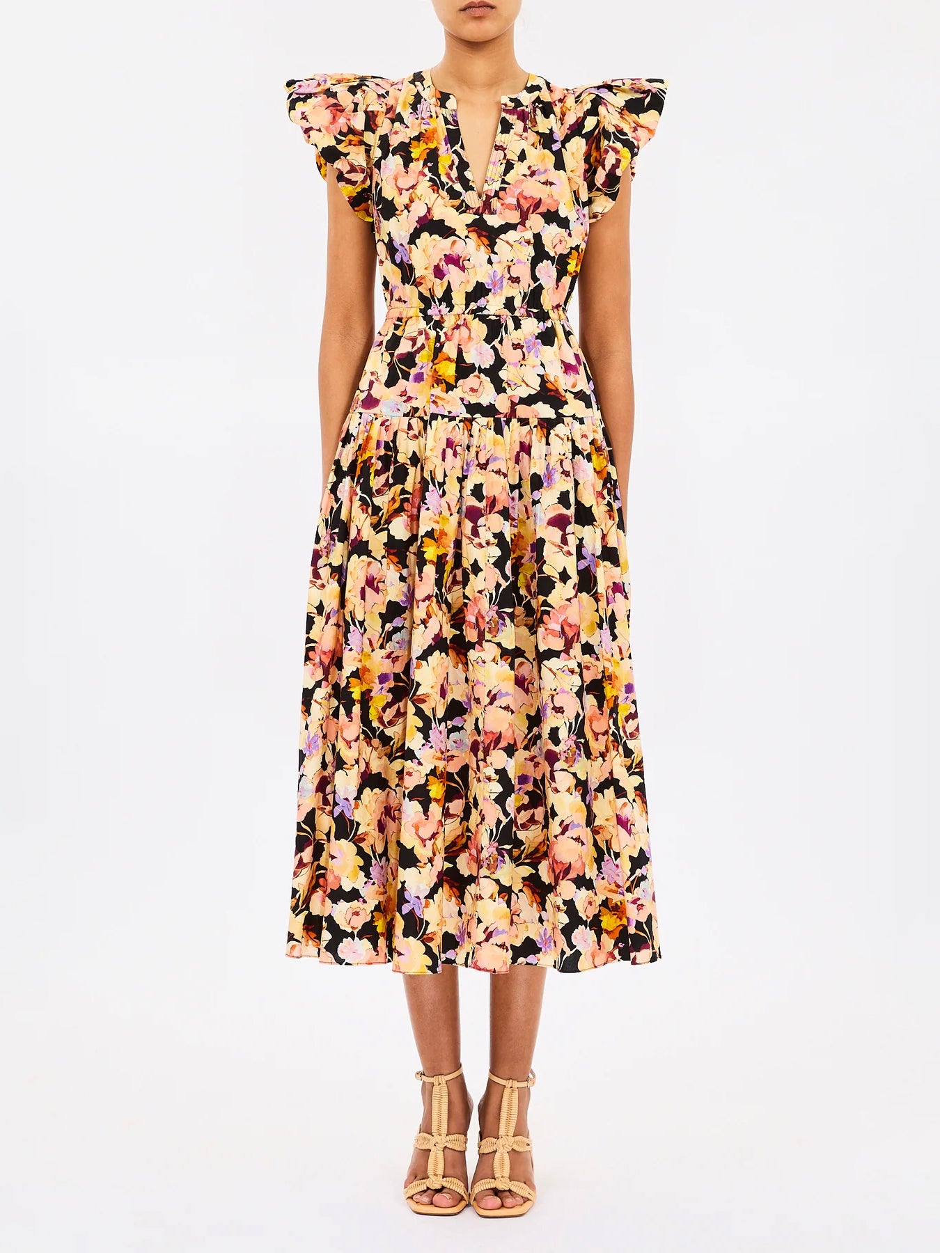 Marin cotton midi dress, night bloom