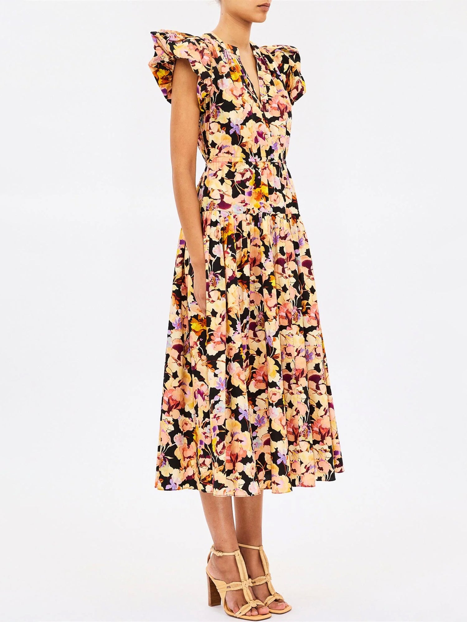 Marin cotton midi dress, night bloom