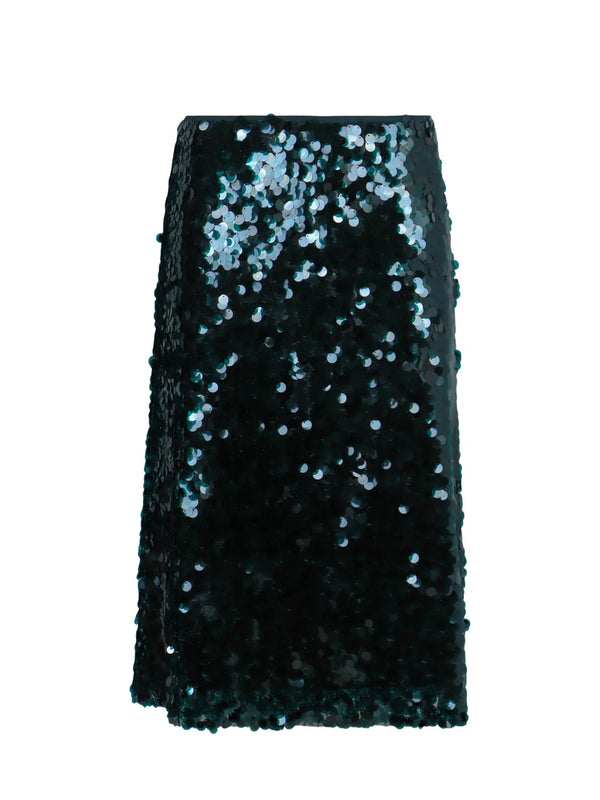 Green sequin skirt on a white background