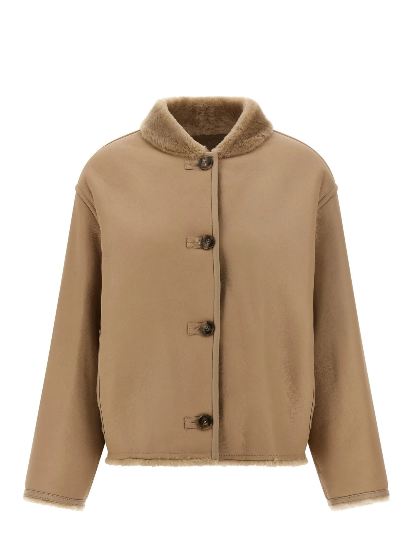 Beige jacket, fur-lined on a white background