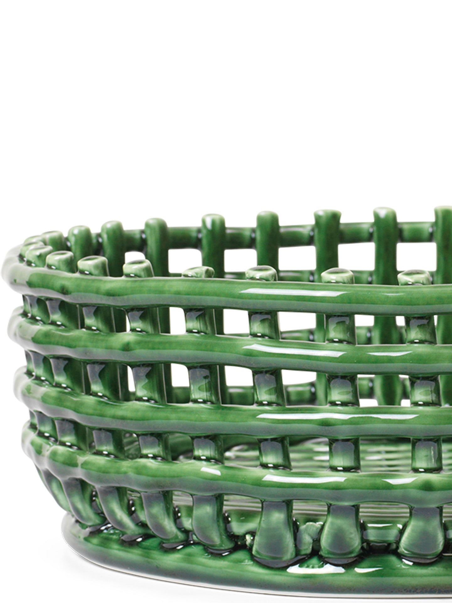 Ceramic basket centrepiece, emerald green