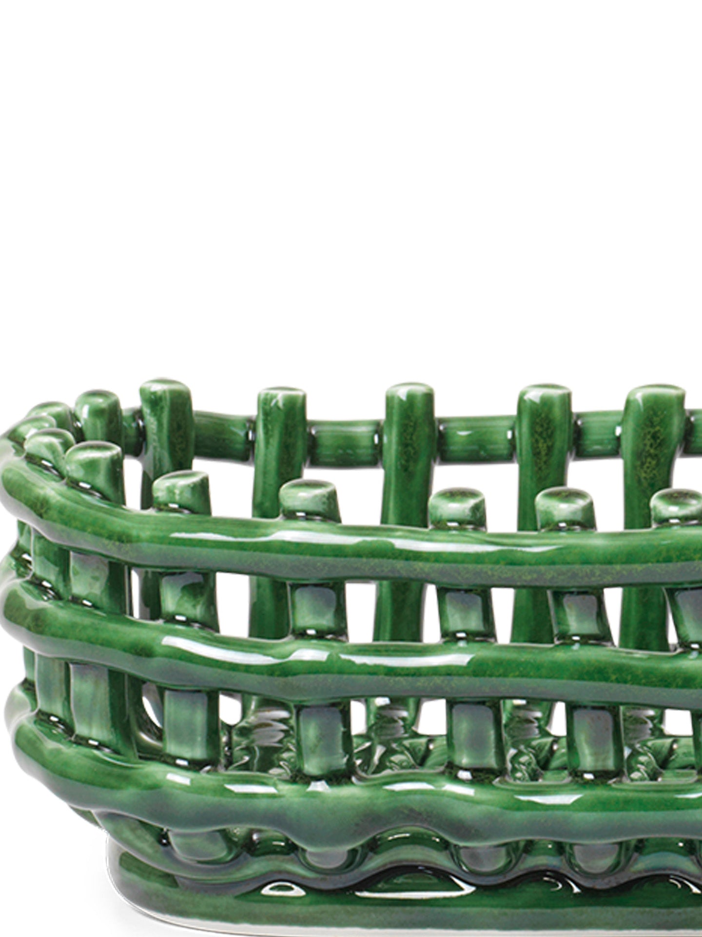 Ceramic oval basket, emerald green