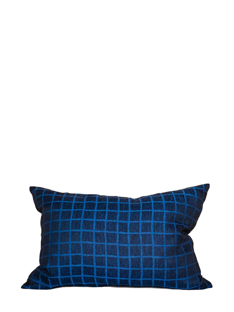Rutig linen cushion cover, blue-black (50 x 70 cm)