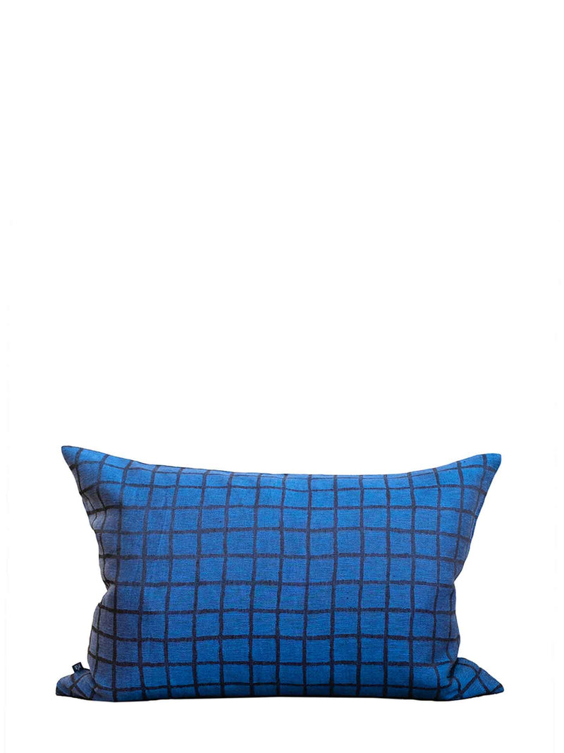 Rutig linen cushion cover, blue-black (50 x 70 cm)