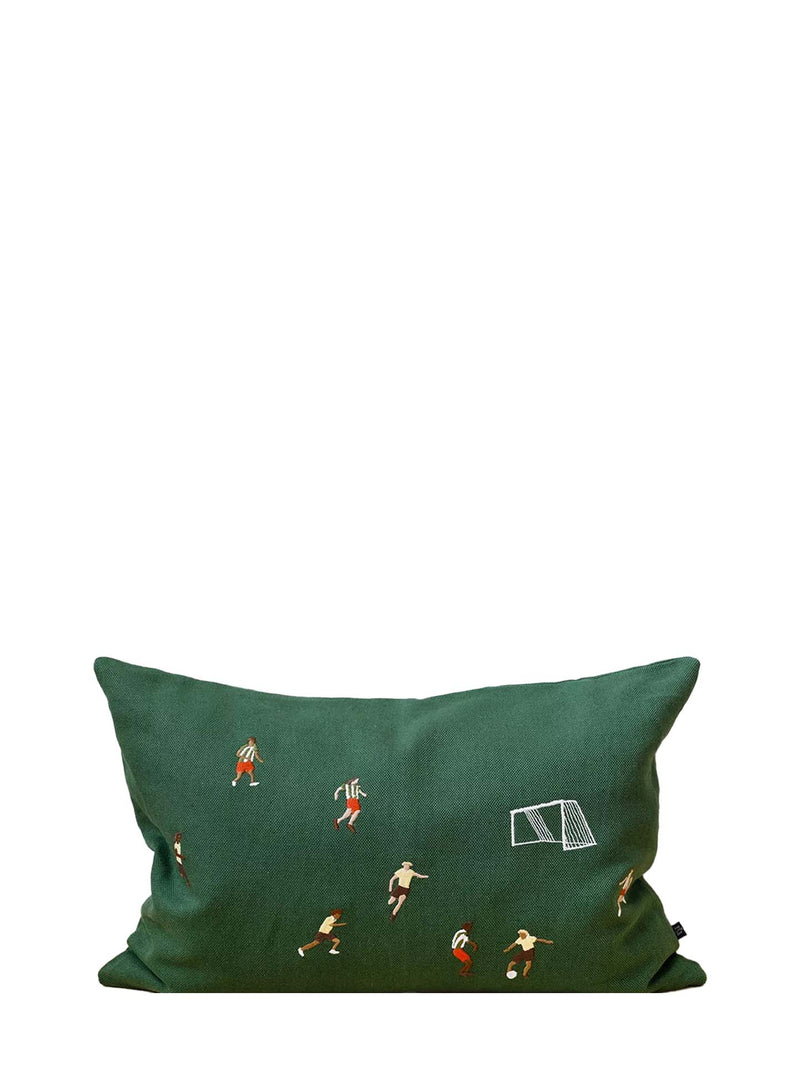 Soccer embroidered cushion cover, green (40 x 60 cm)