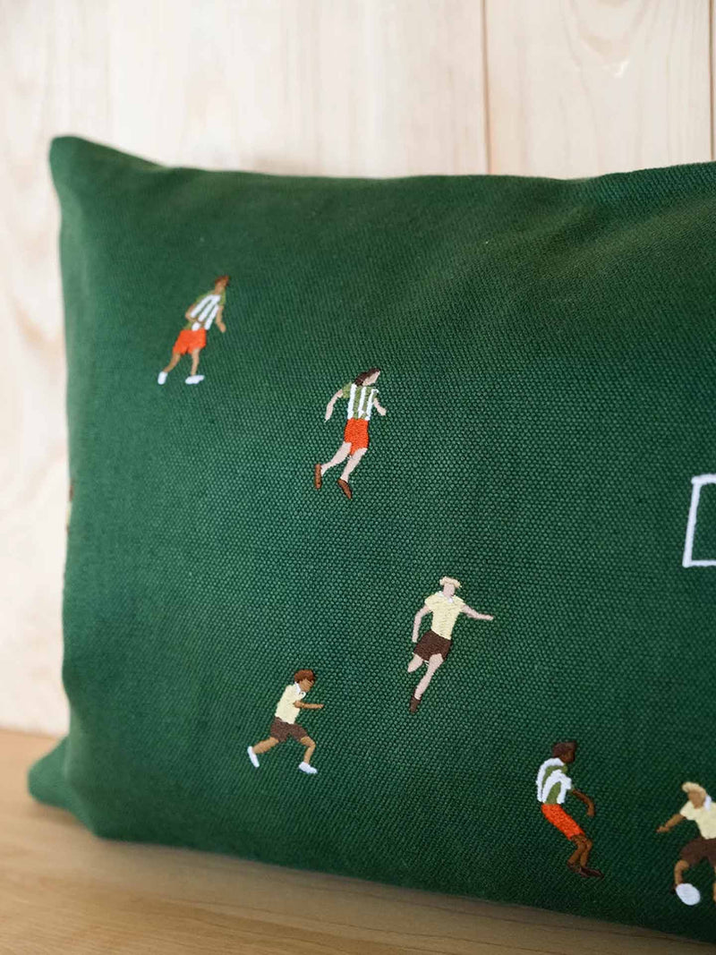 Soccer embroidered cushion cover, green (40 x 60 cm)