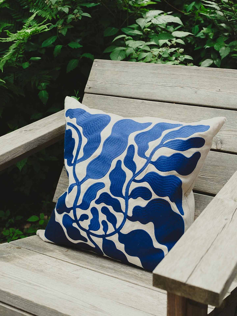 Leaves embroidered square cushion cover (50 x 50 cm)