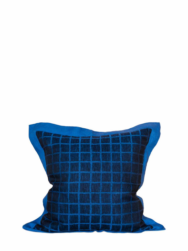 Rutig linen square cushion cover, blue-black (50 x 50 cm)