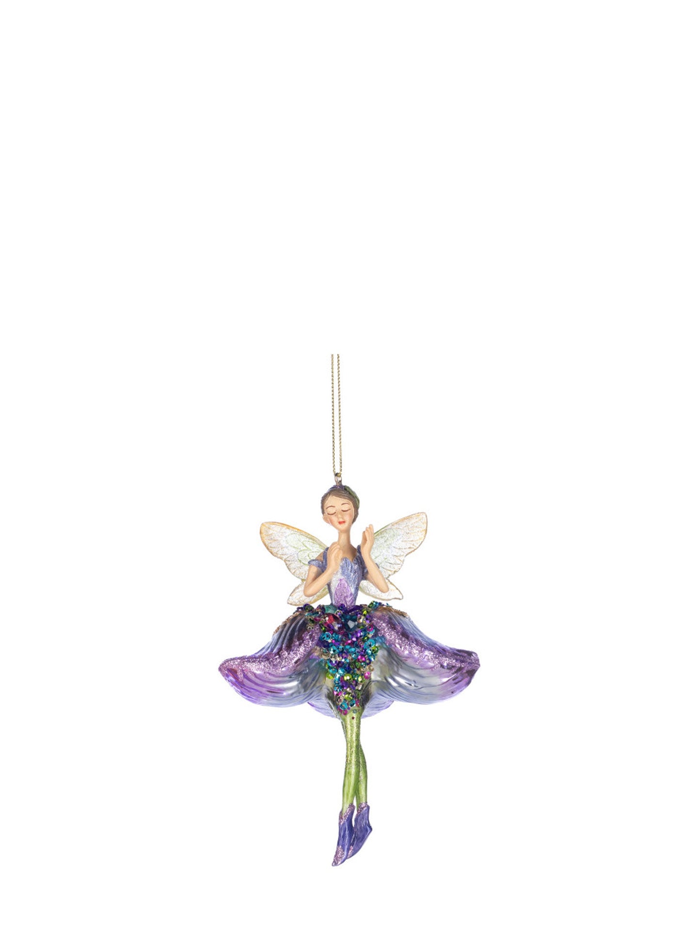Flower fairy sequin glass ornament, lilac