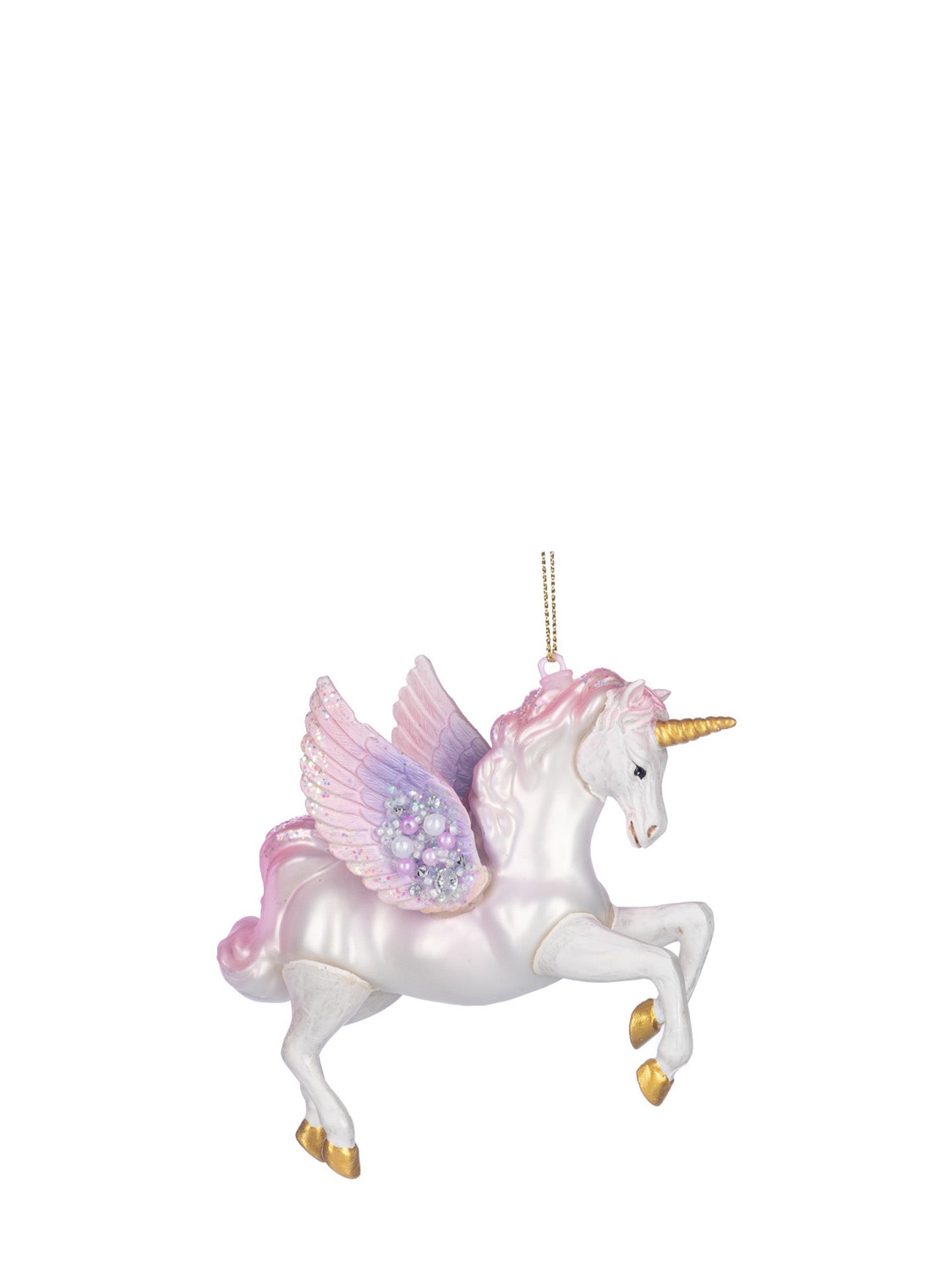 Flying unicorn glass ornament, pink and lilac