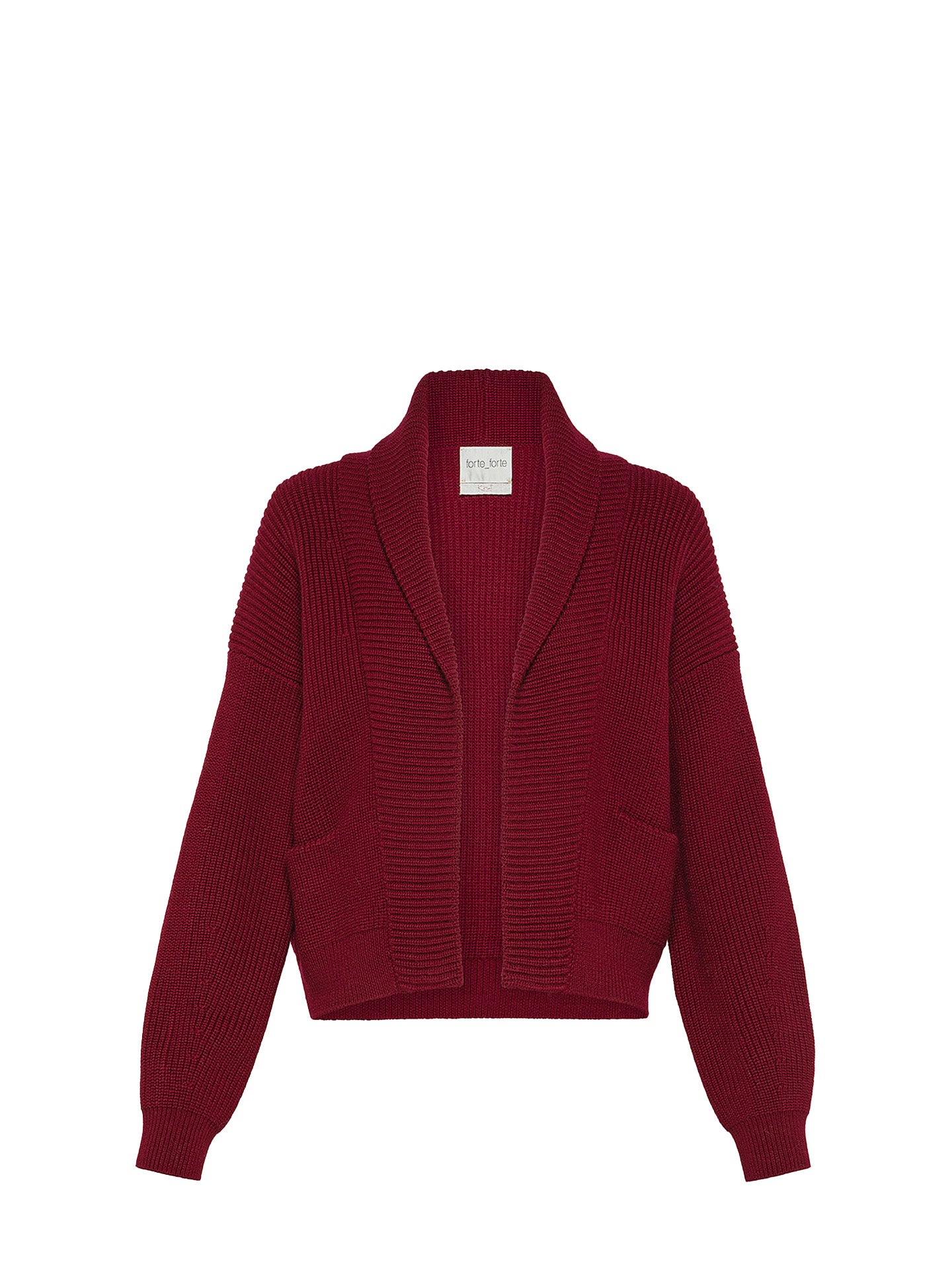 Merino shawl collar cardigan, ruby red