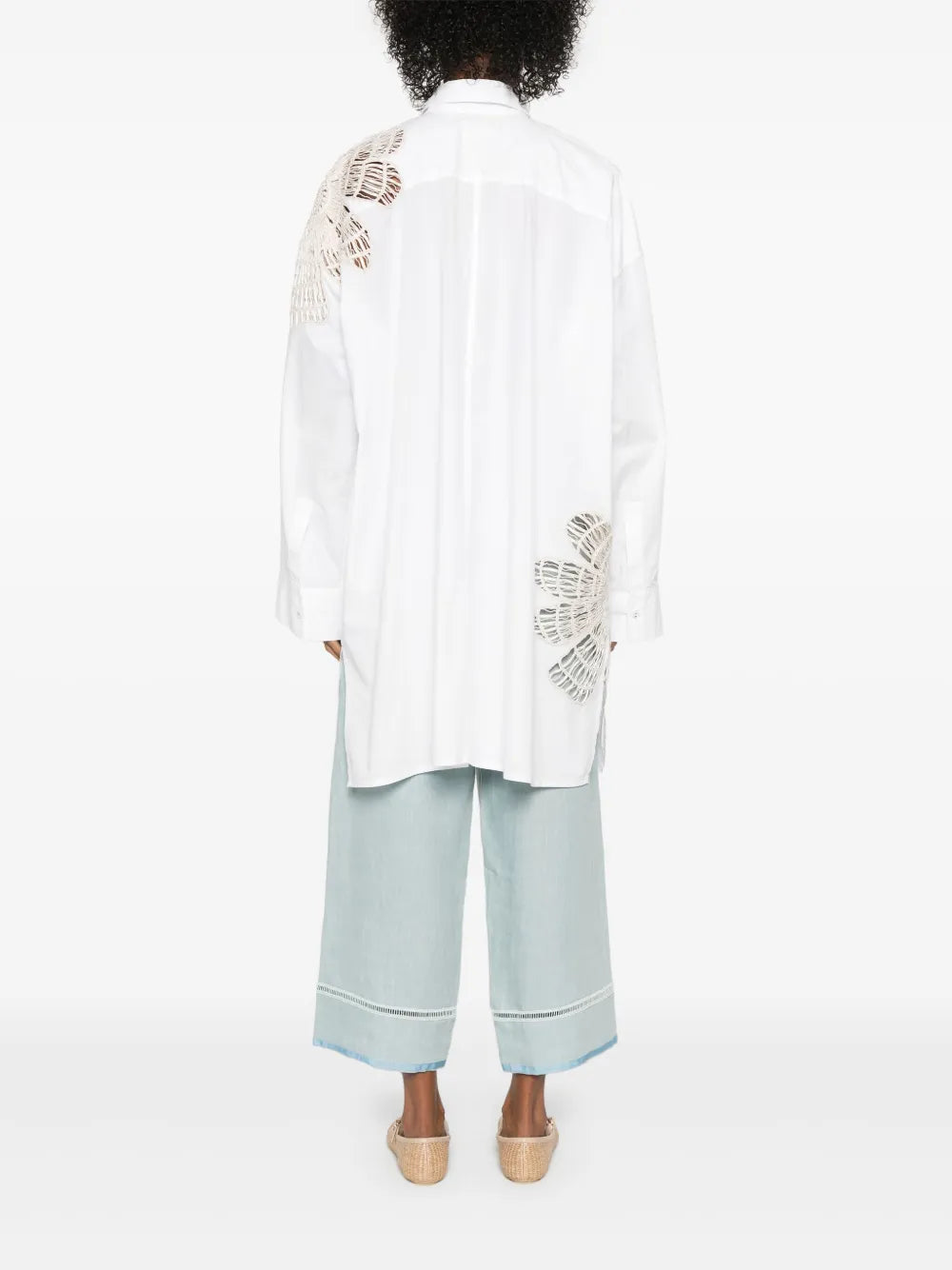 Botanical flower embroidery popline over shirt, white