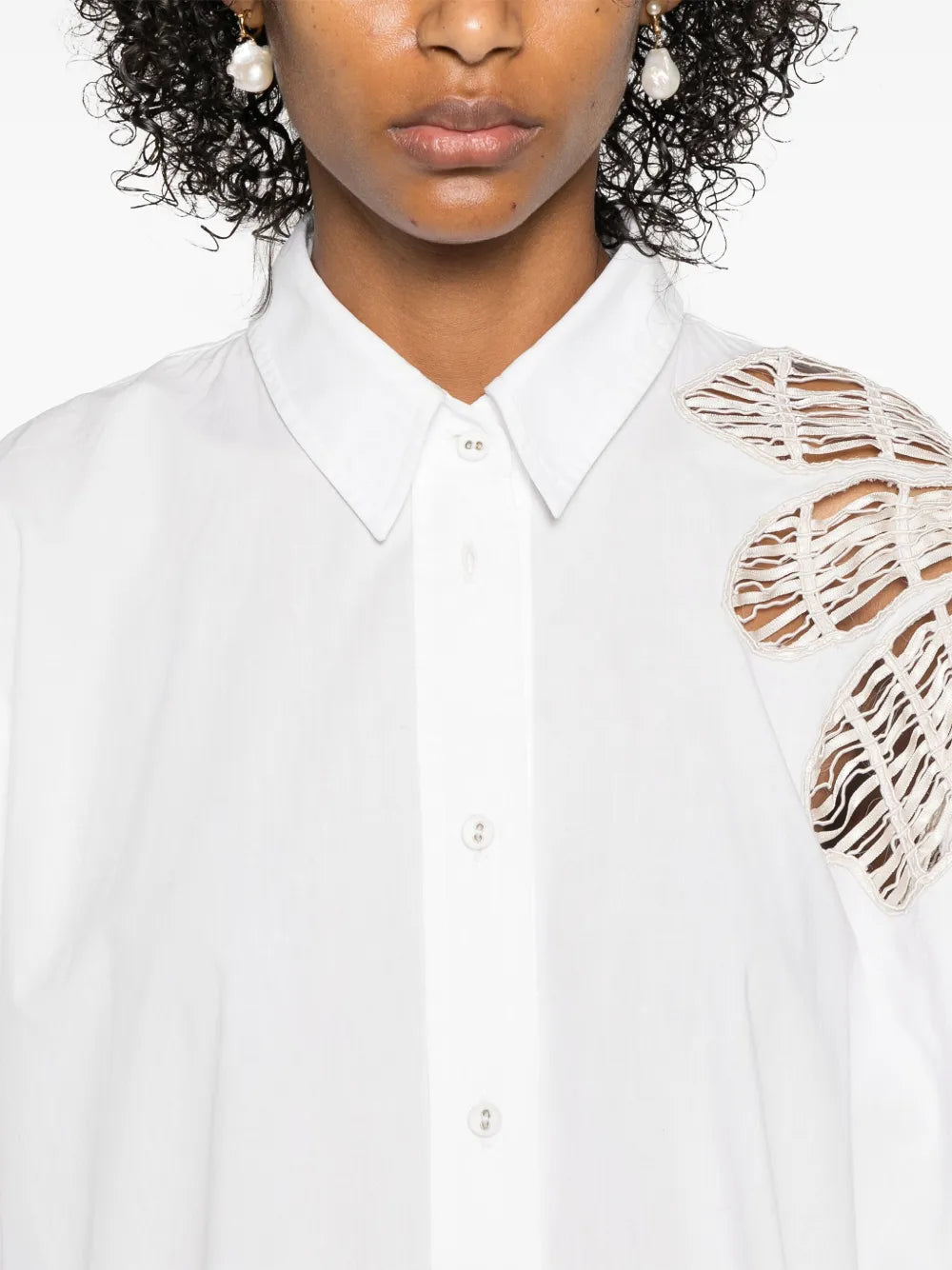 Botanical flower embroidery popline over shirt, white